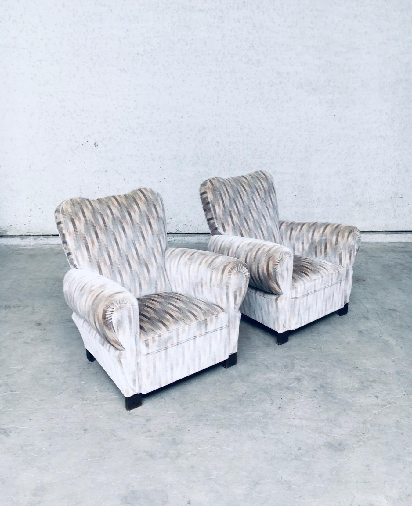 Fabric Art Deco Design Lounge Arm Chair set, Belgium 1940's For Sale