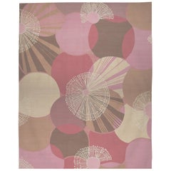 Art Deco Design Poppies Pink Wool Rug by Joanna Michalowicz