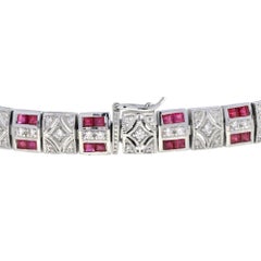 Art Deco Design Rot Pink Rubin & Diamant 14K Weißgold Tennis Line Armband