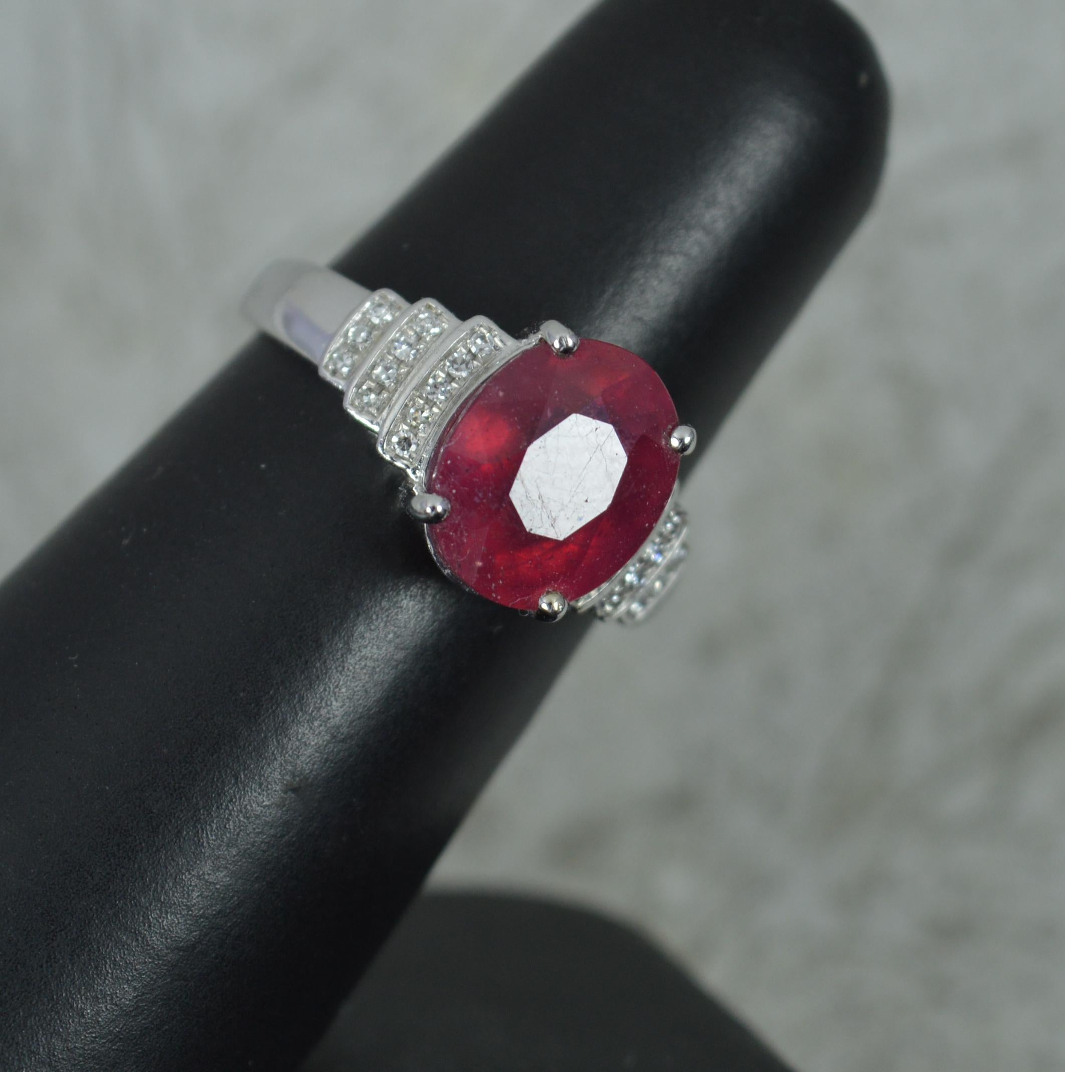 Art Deco Design Ruby and Diamond 14ct White Gold Cluster Cocktail Ring For Sale 6