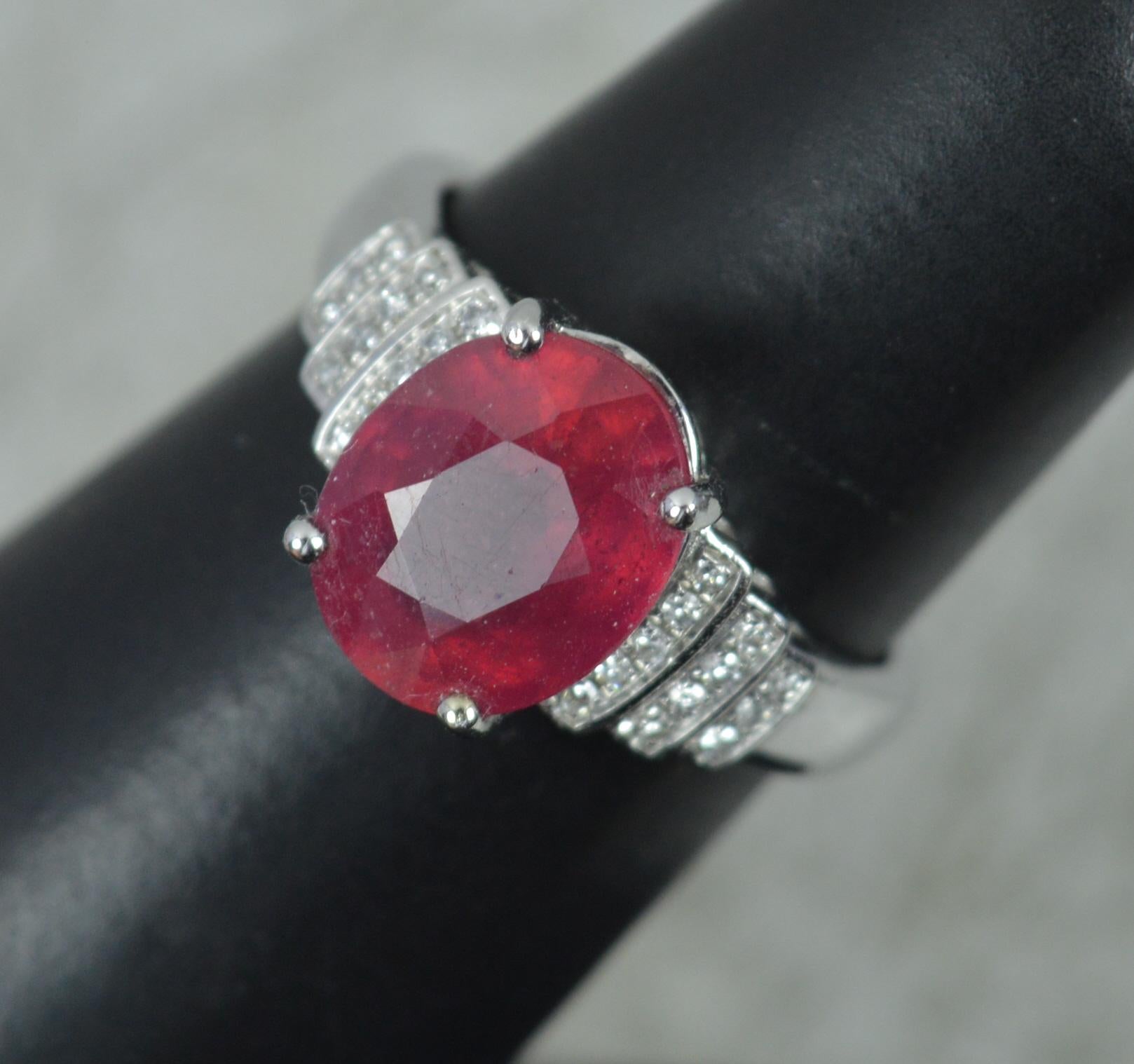 Art Deco Design Ruby and Diamond 14ct White Gold Cluster Cocktail Ring For Sale 7