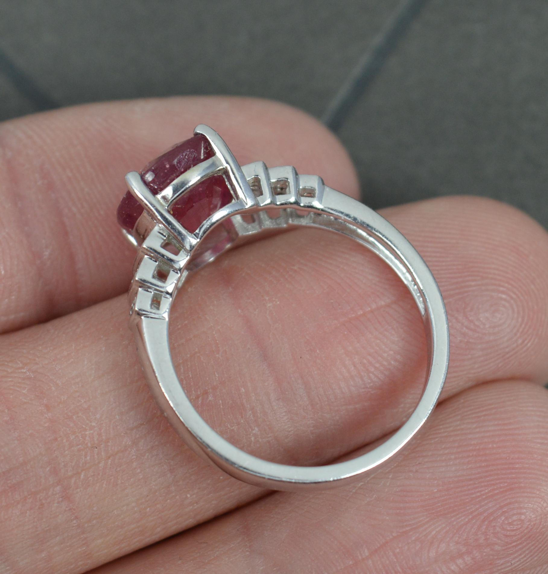 Art Deco Design Ruby and Diamond 14ct White Gold Cluster Cocktail Ring In Excellent Condition For Sale In St Helens, GB