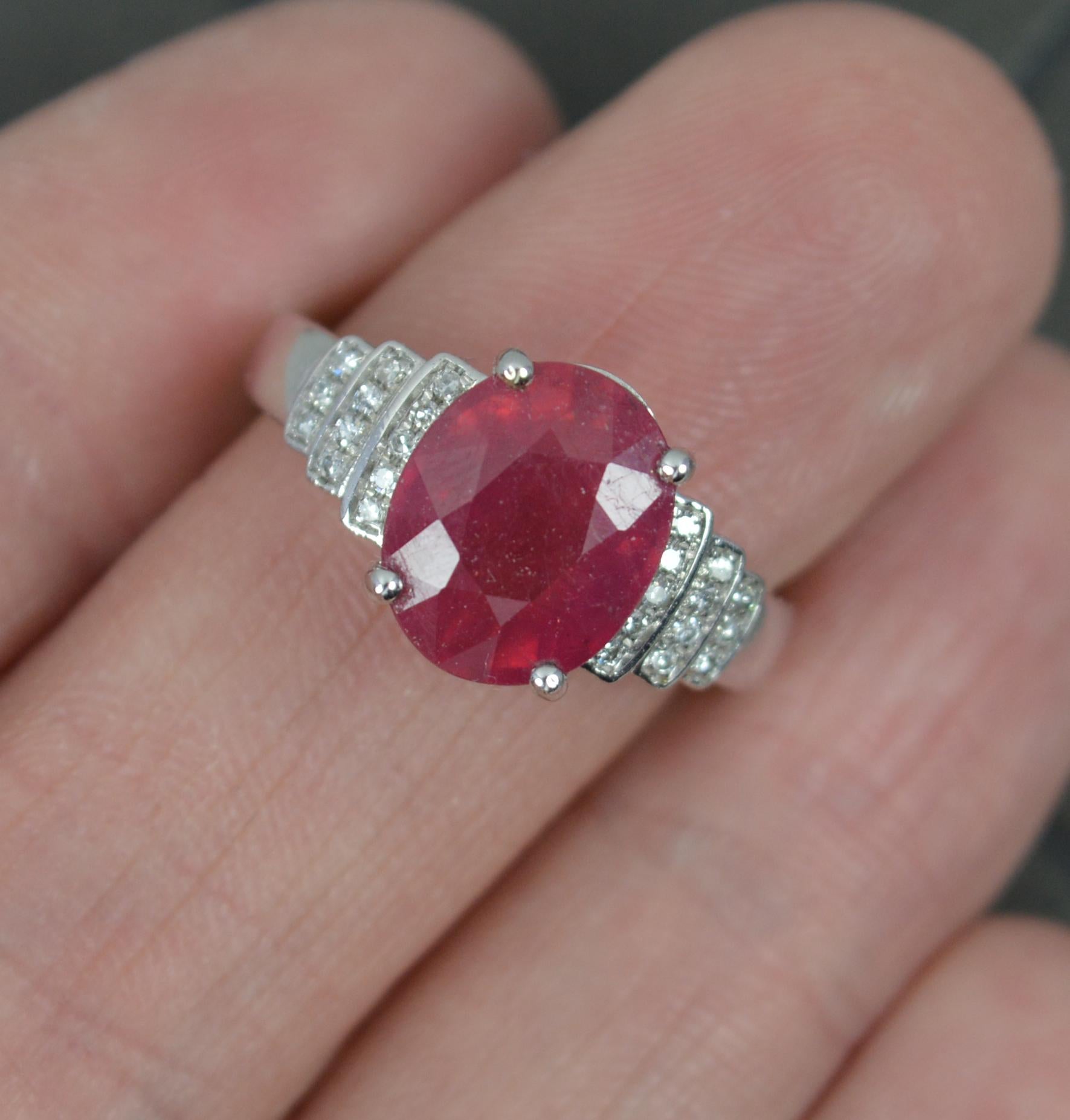 Art Deco Design Ruby and Diamond 14ct White Gold Cluster Cocktail Ring For Sale 1