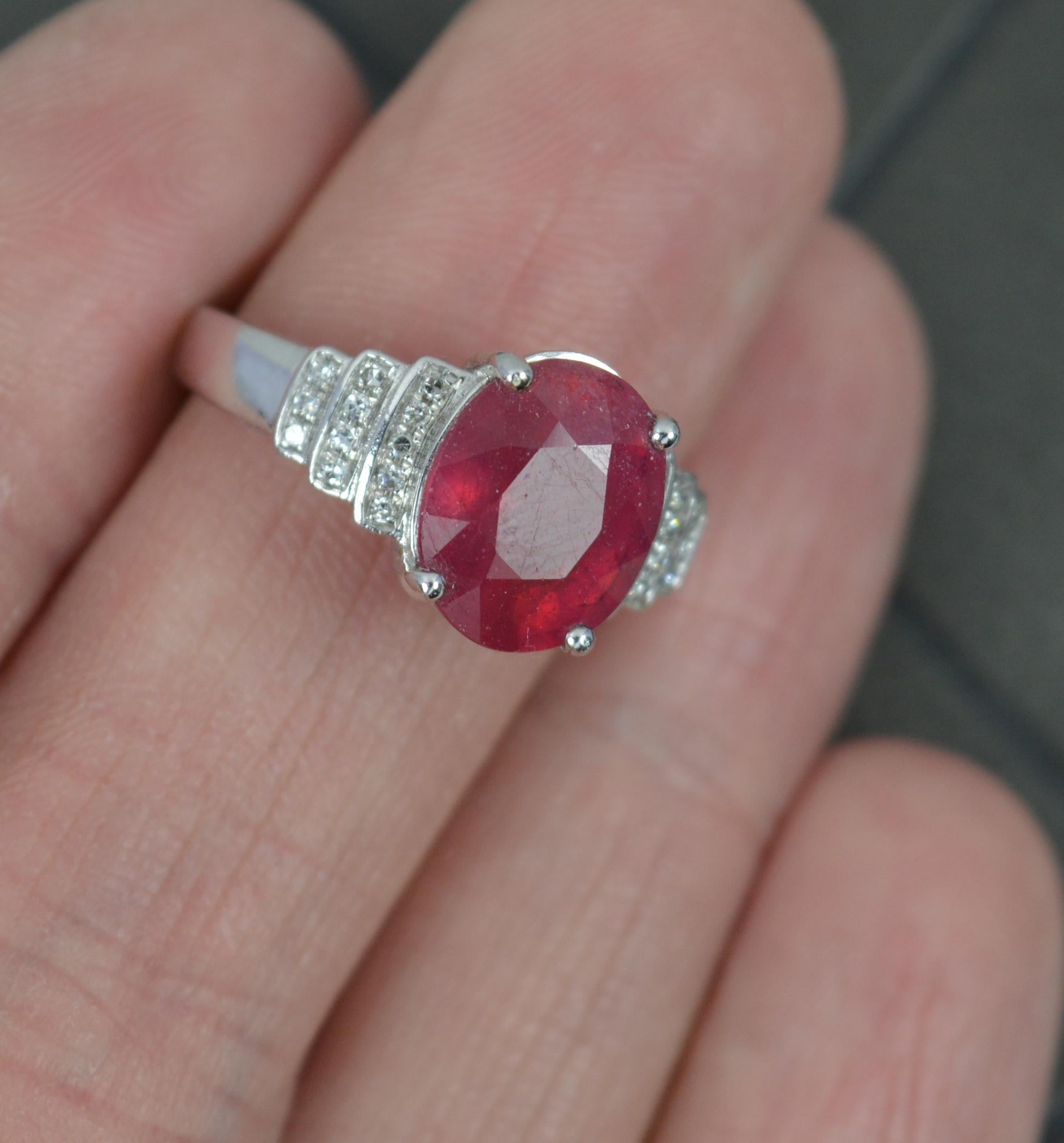 Art Deco Design Ruby and Diamond 14ct White Gold Cluster Cocktail Ring For Sale 2