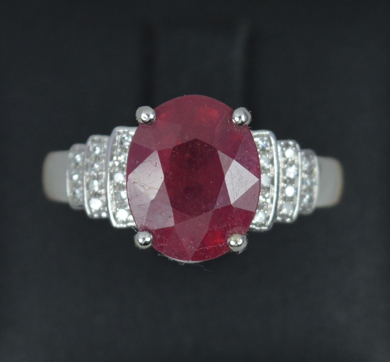 Art Deco Design Ruby and Diamond 14ct White Gold Cluster Cocktail Ring For Sale 4