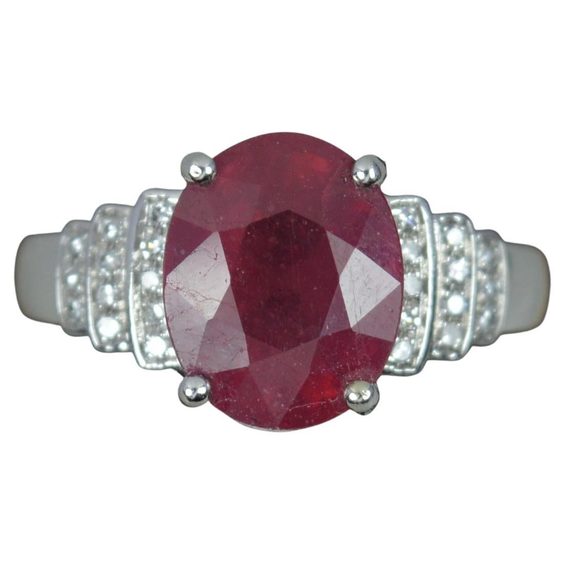 Art Deco Design Ruby and Diamond 14ct White Gold Cluster Cocktail Ring For Sale
