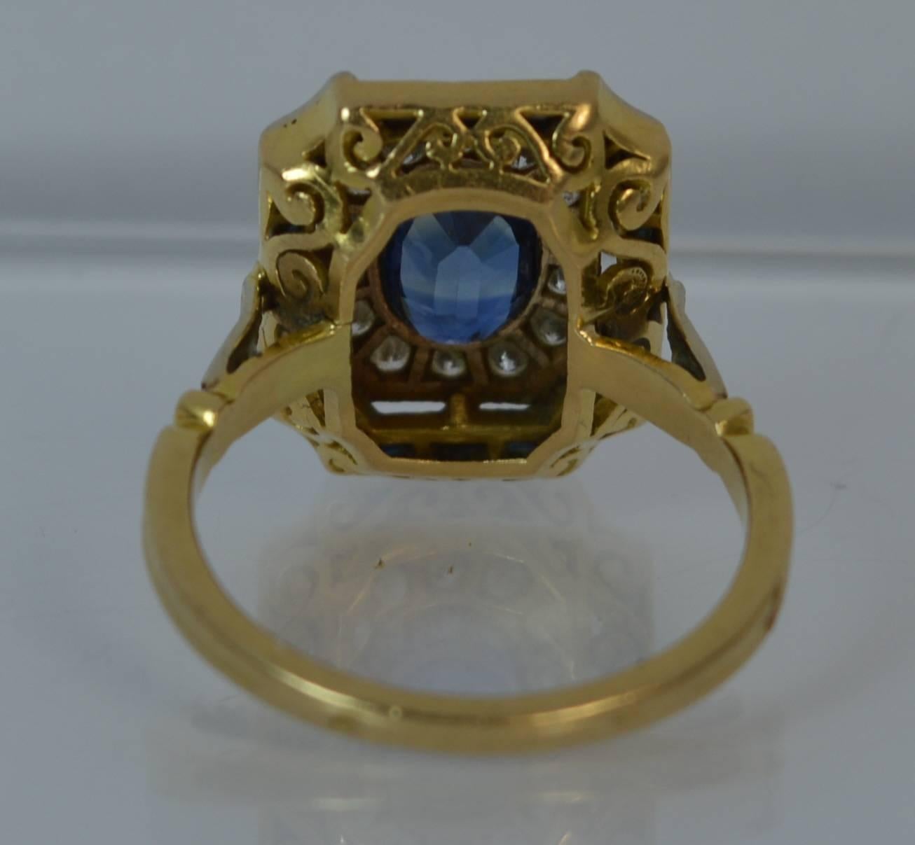 Sapphire and Diamond 18 Carat Gold Panel Cluster Ring 4