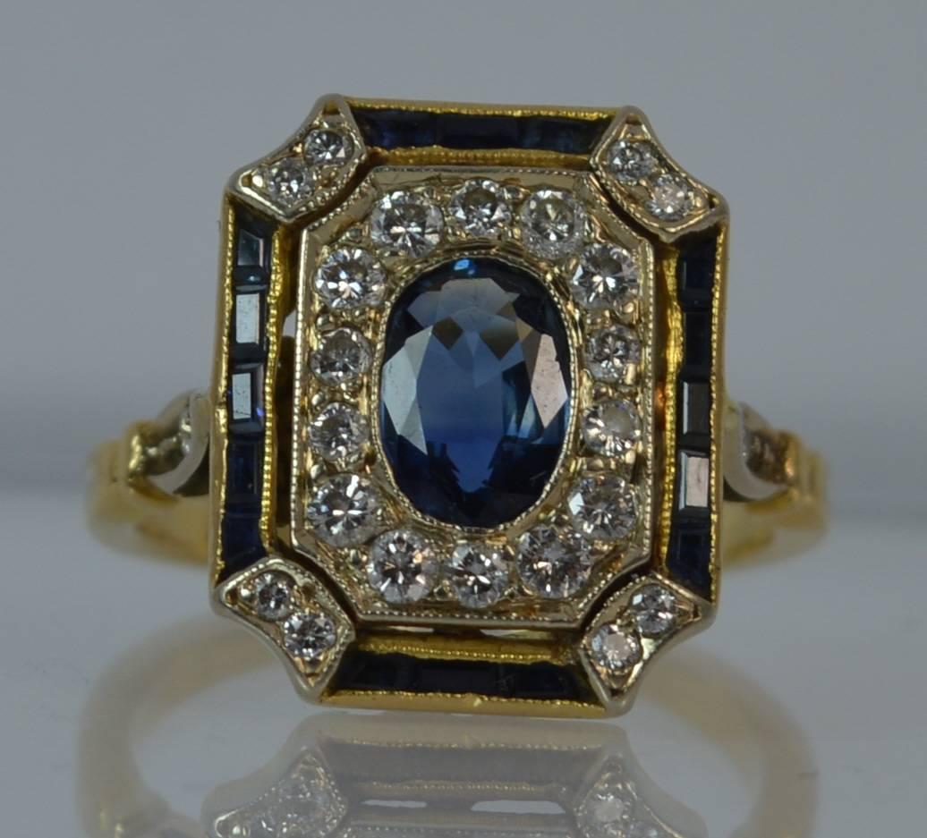 Sapphire and Diamond 18 Carat Gold Panel Cluster Ring 6