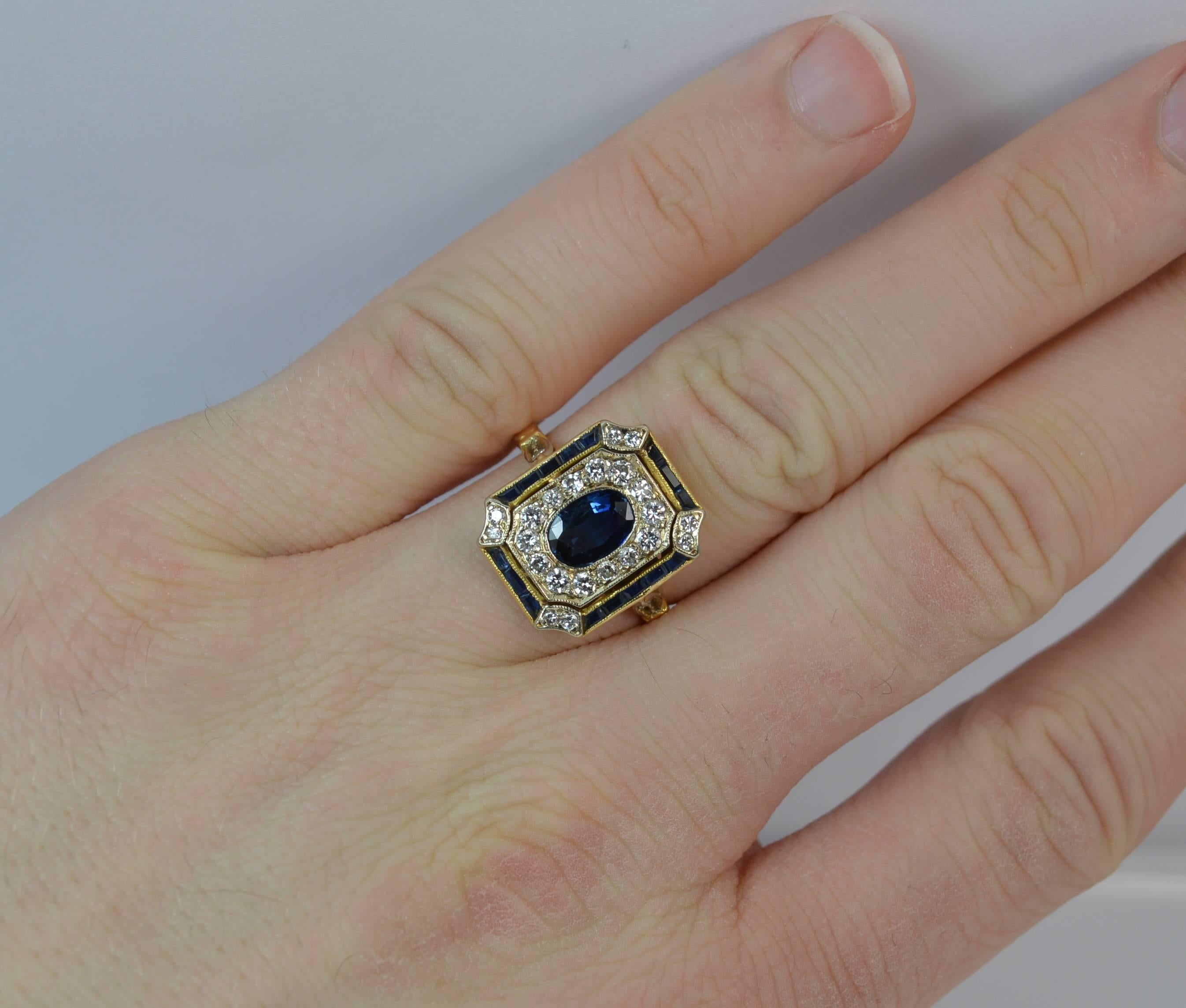 Art Deco Sapphire and Diamond 18 Carat Gold Panel Cluster Ring