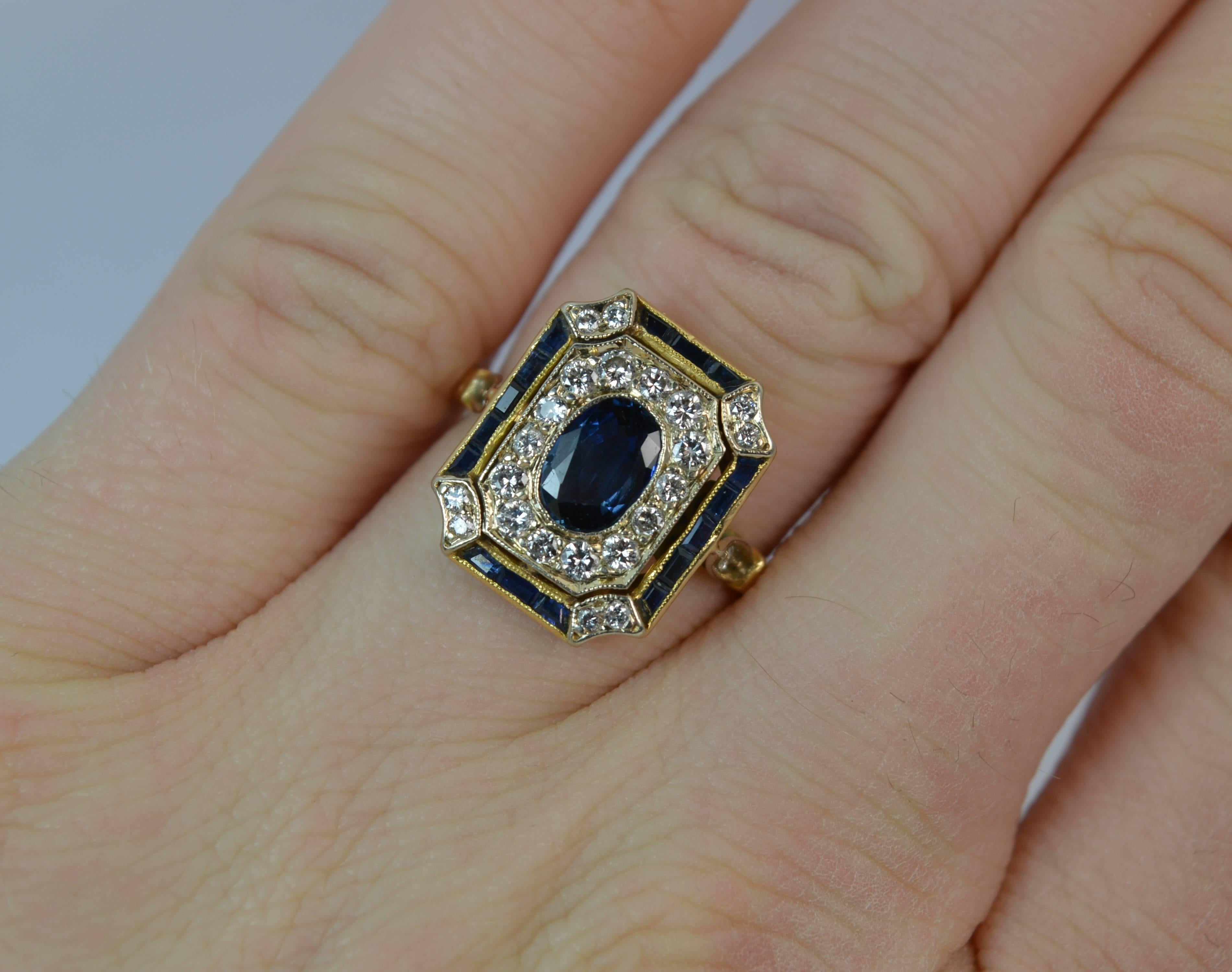 Oval Cut Sapphire and Diamond 18 Carat Gold Panel Cluster Ring