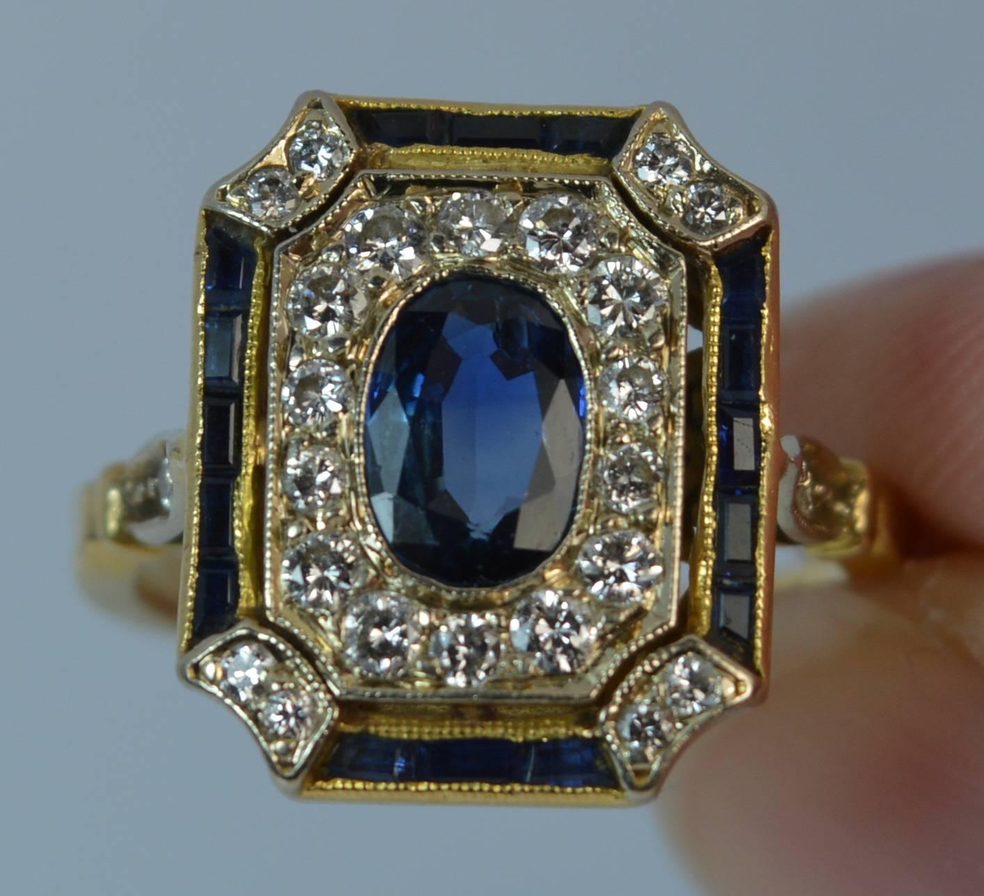 Sapphire and Diamond 18 Carat Gold Panel Cluster Ring In Excellent Condition In St Helens, GB