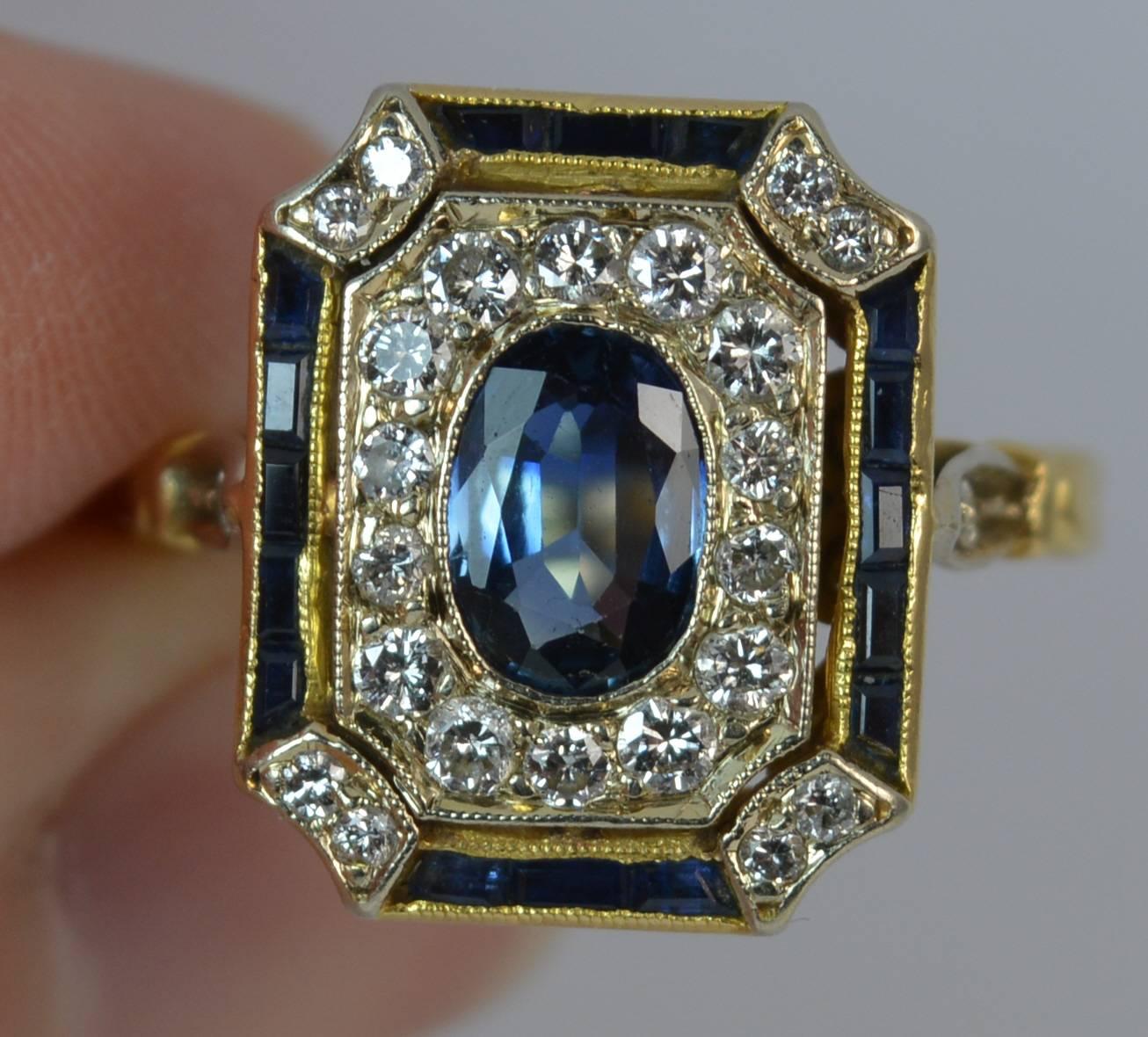 Women's Sapphire and Diamond 18 Carat Gold Panel Cluster Ring
