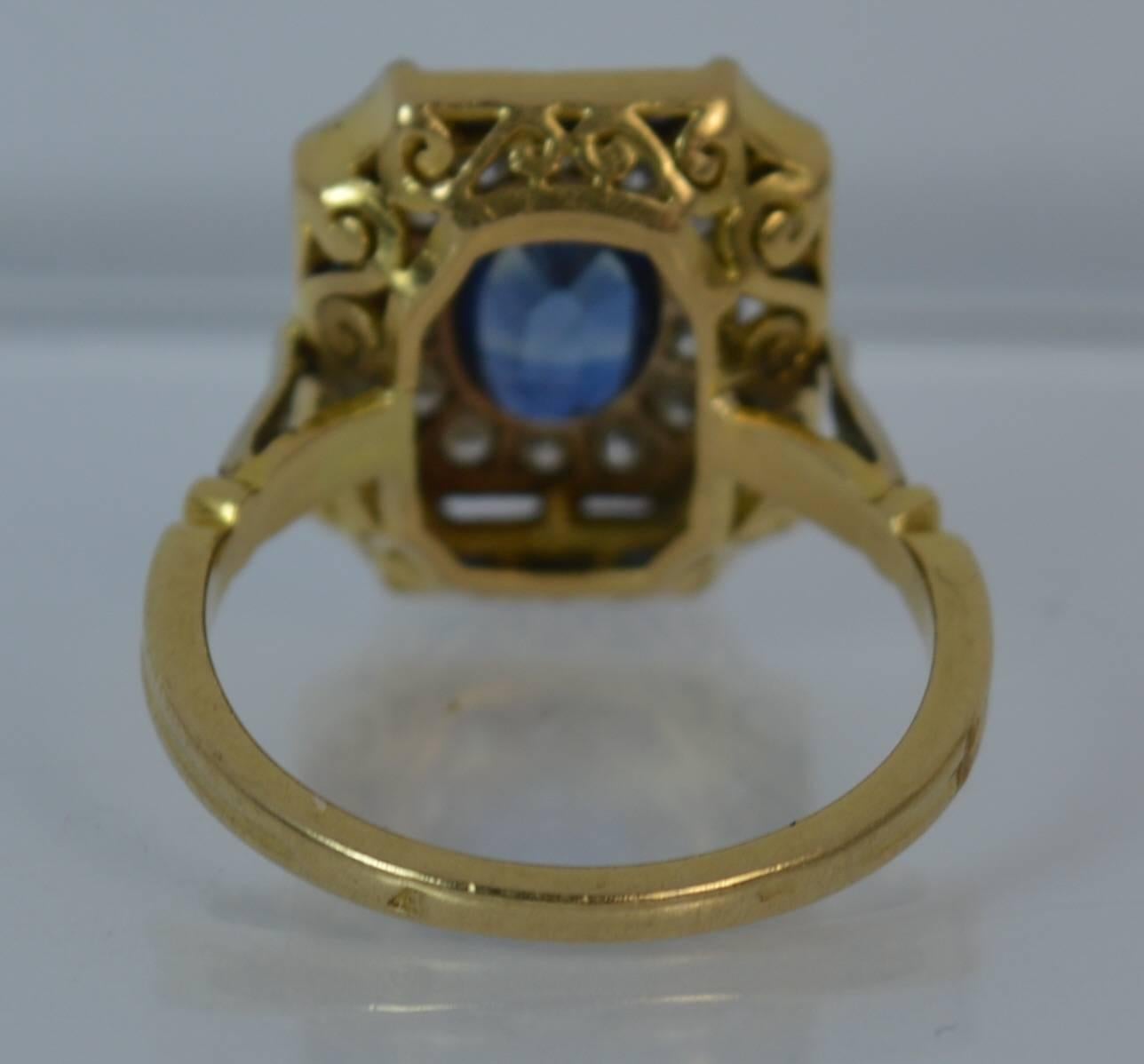 Sapphire and Diamond 18 Carat Gold Panel Cluster Ring 3
