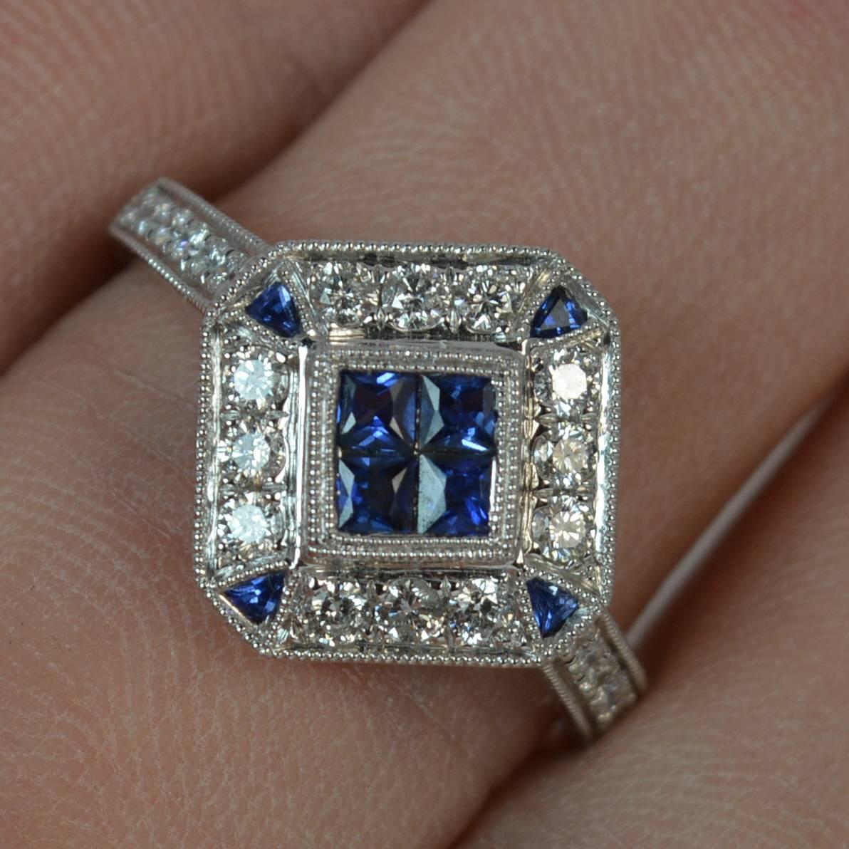 Art Deco Design Sapphire and Diamond 18 Carat White Gold Cluster Ring 9