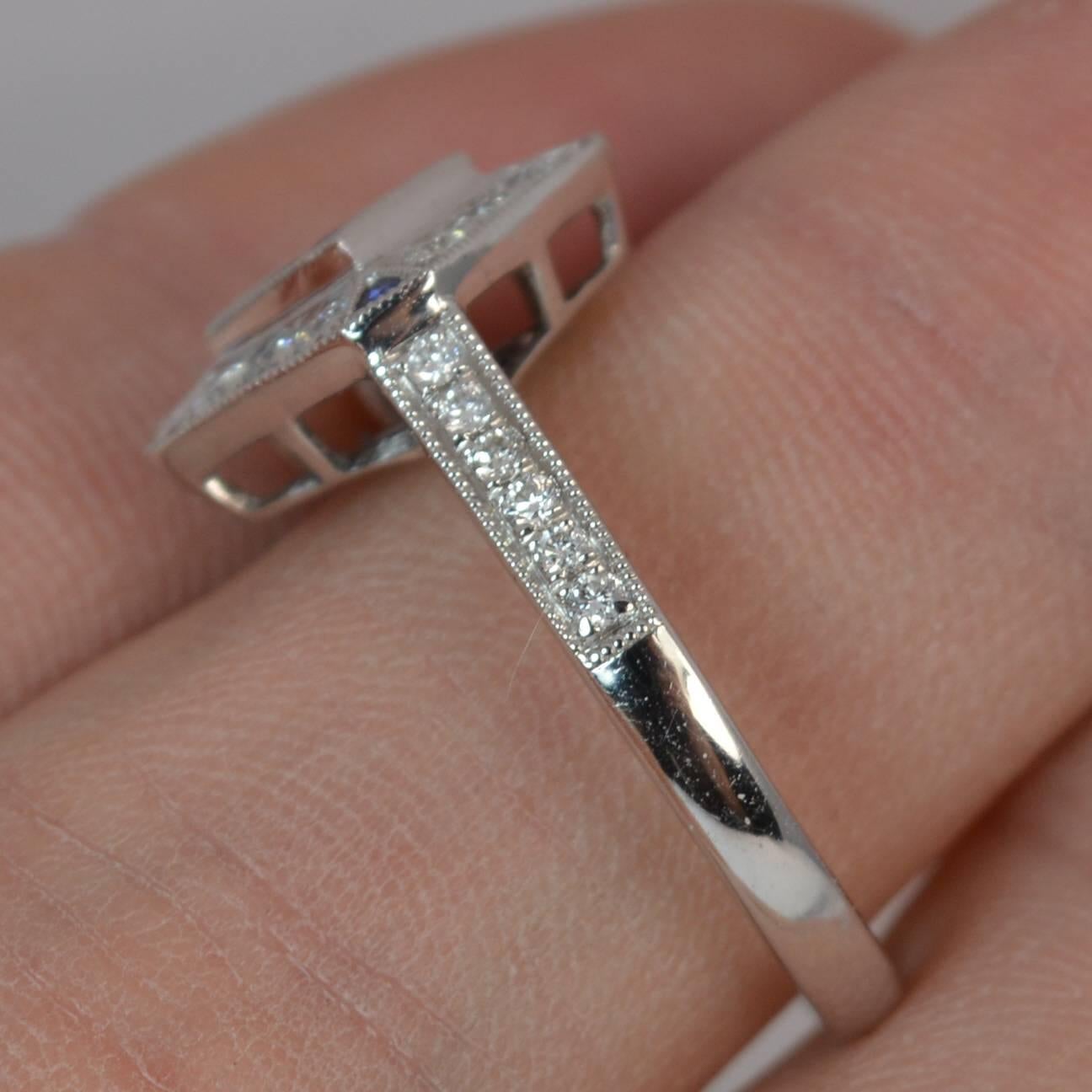 Art Deco Design Sapphire and Diamond 18 Carat White Gold Cluster Ring 1