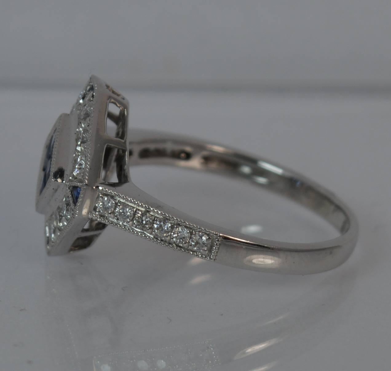 Art Deco Design Sapphire and Diamond 18 Carat White Gold Cluster Ring 2