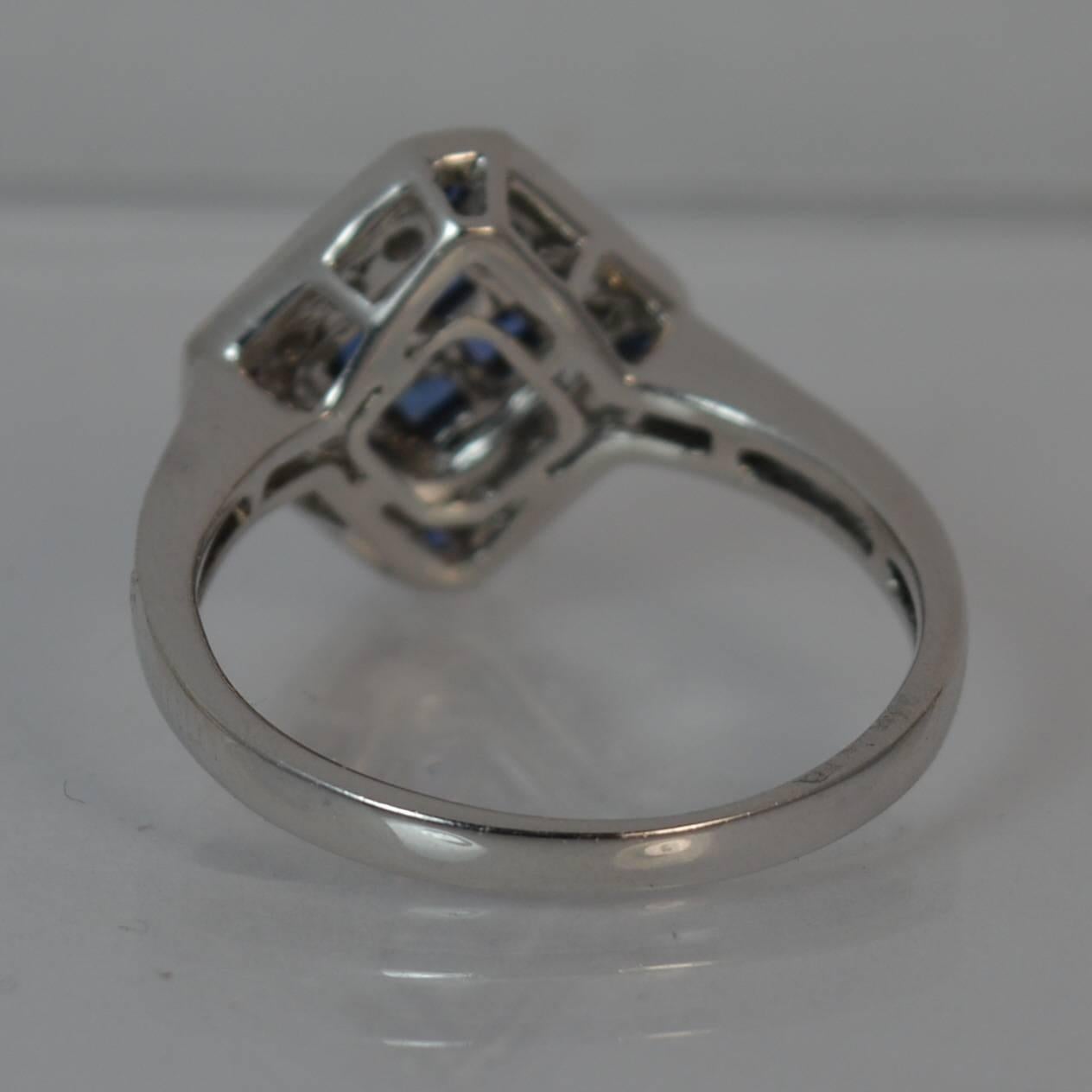 Art Deco Design Sapphire and Diamond 18 Carat White Gold Cluster Ring 3