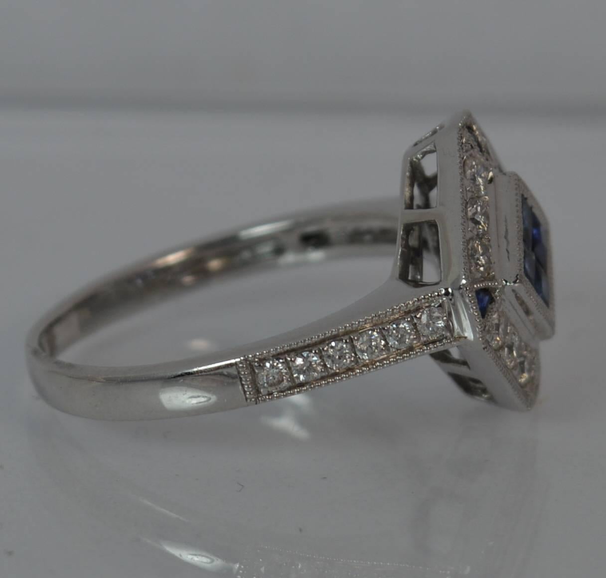 Art Deco Design Sapphire and Diamond 18 Carat White Gold Cluster Ring 4