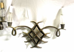 Art Deco Design Sconces, Bronze Pair Rock Crystal After Lelu