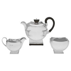 Used Art Deco Design - Sterling Silver Tea Set - Walker & Hall 1947