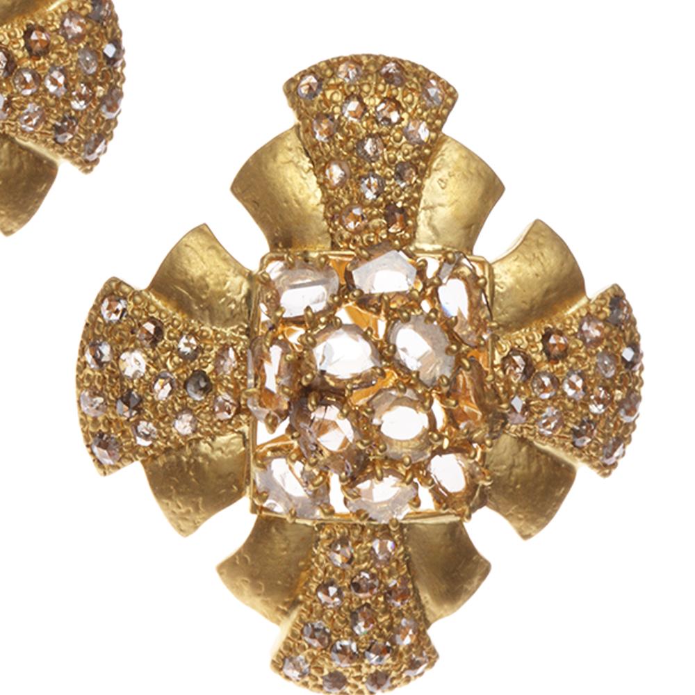 Contemporary Art Deco Style Design Stud Earrings with 3.31 Carat Rose-Cut Diamonds For Sale