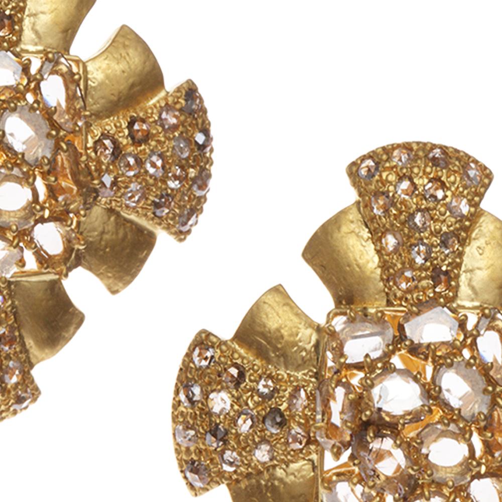 Rose Cut Art Deco Style Design Stud Earrings with 3.31 Carat Rose-Cut Diamonds For Sale