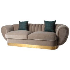 Art Deco Design Style Grey Velvet and Gilt Rounded Sofa