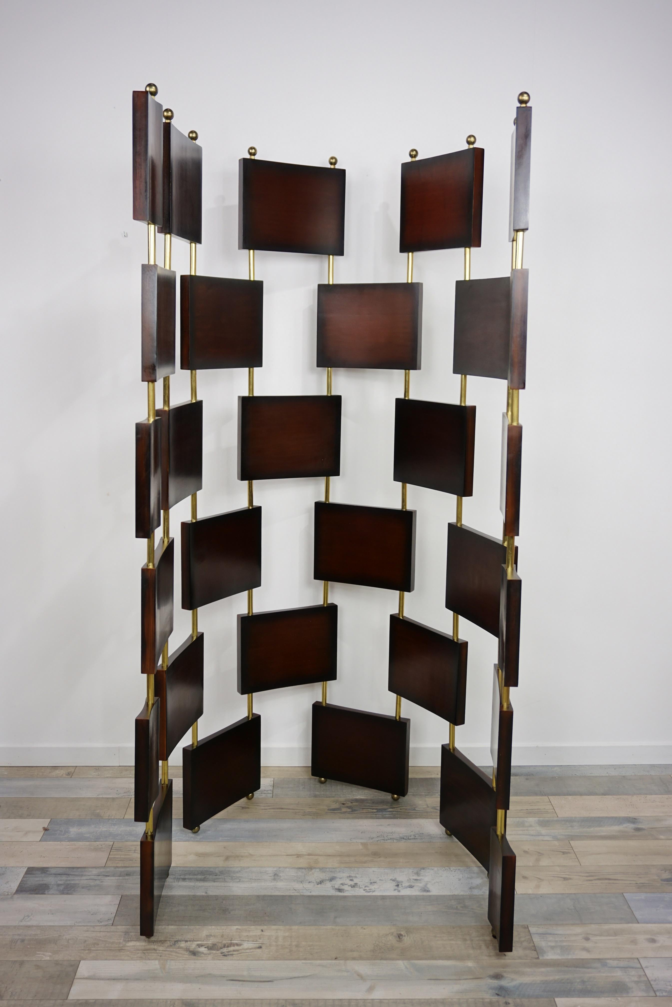Art Deco Design Style Teak Wooden Panel and Brass Modular Screen Divider For Sale 5