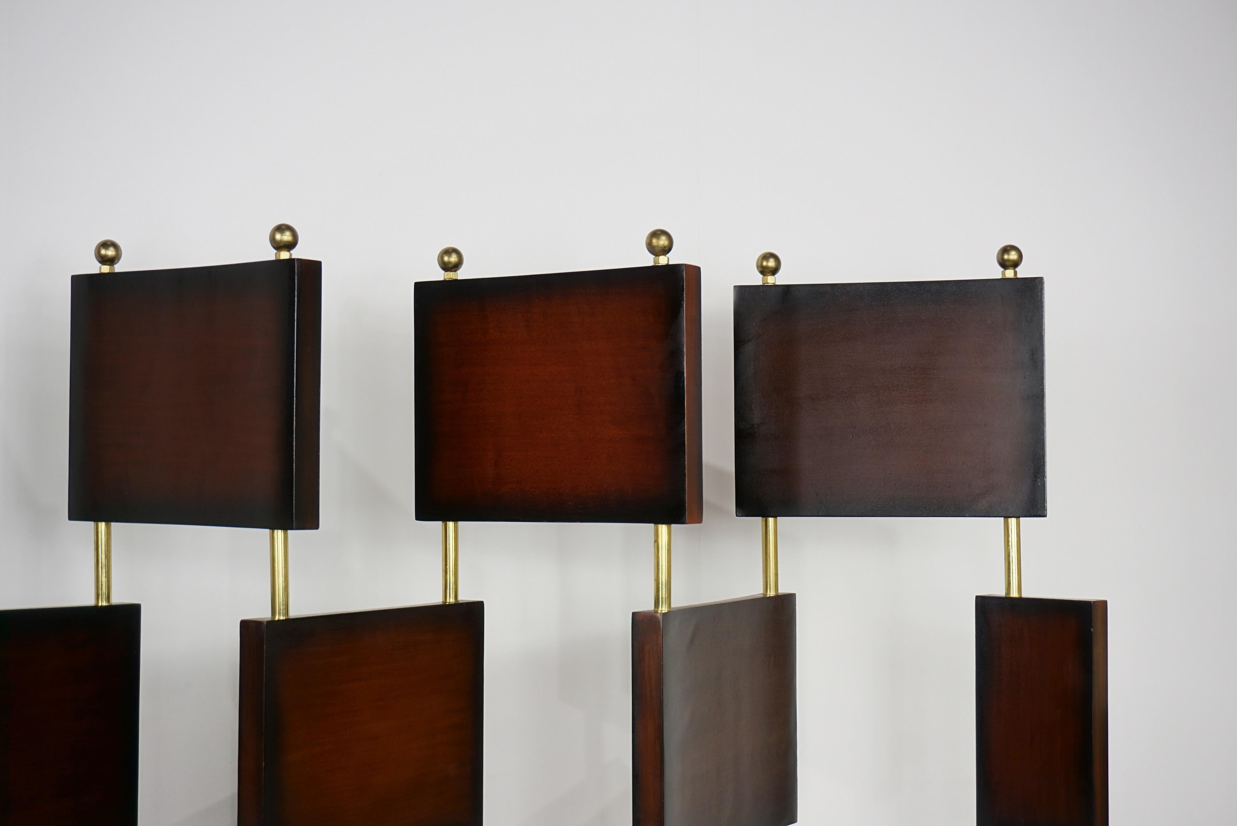 Art Deco Design Style Teak Wooden Panel and Brass Modular Screen Divider For Sale 6