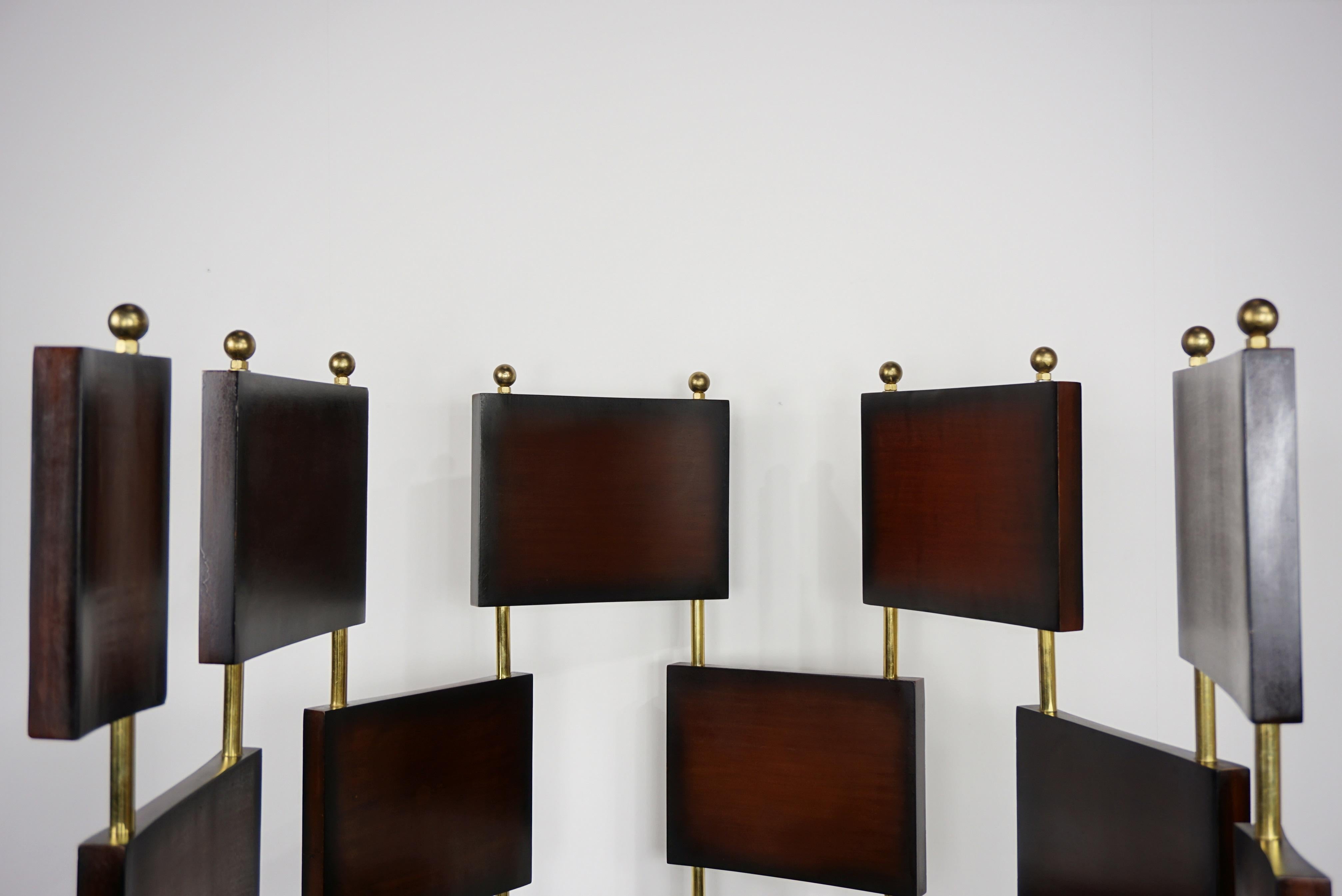 Art Deco Design Style Teak Wooden Panel and Brass Modular Screen Divider For Sale 7