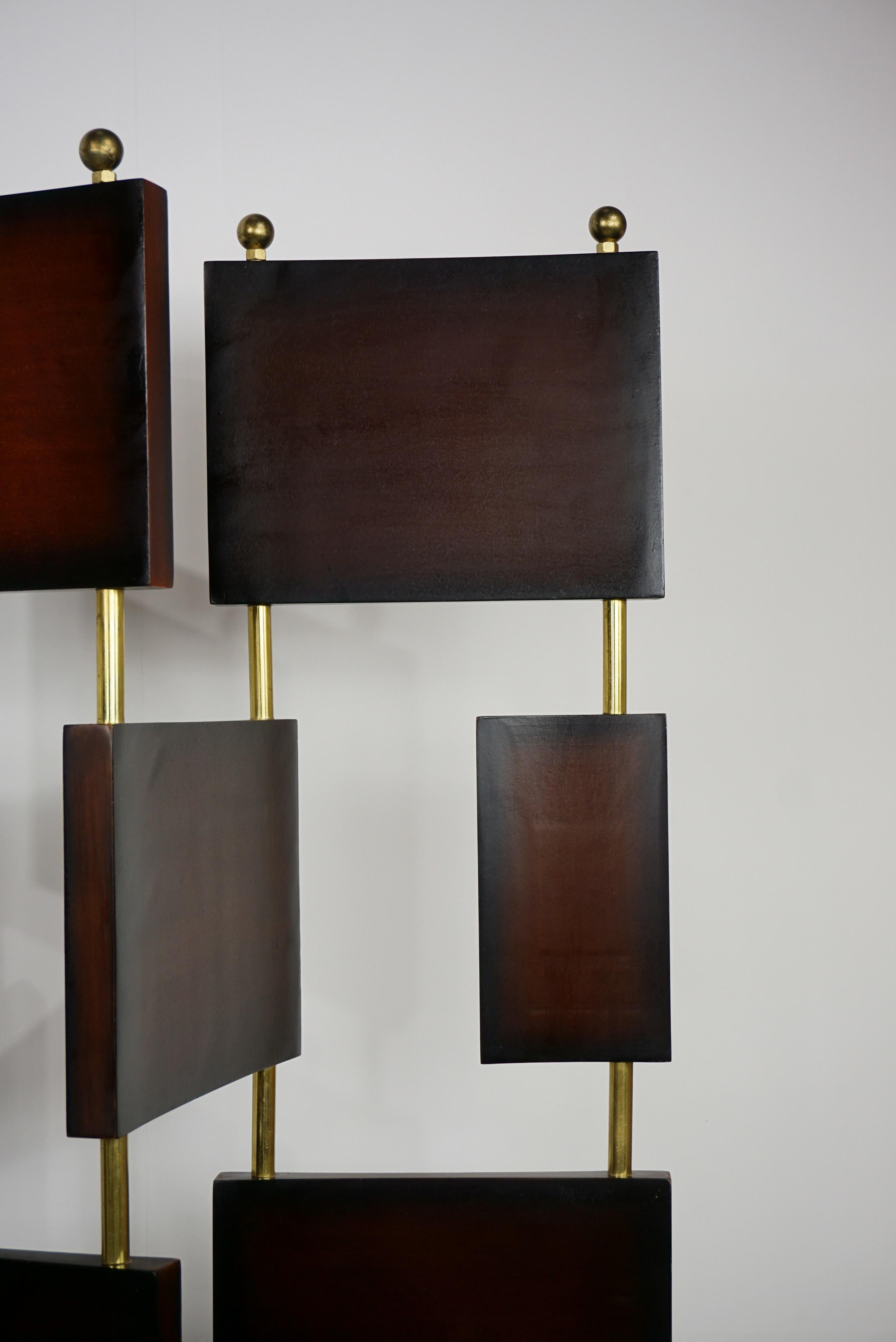 Art Deco Design Style Teak Wooden Panel and Brass Modular Screen Divider For Sale 9
