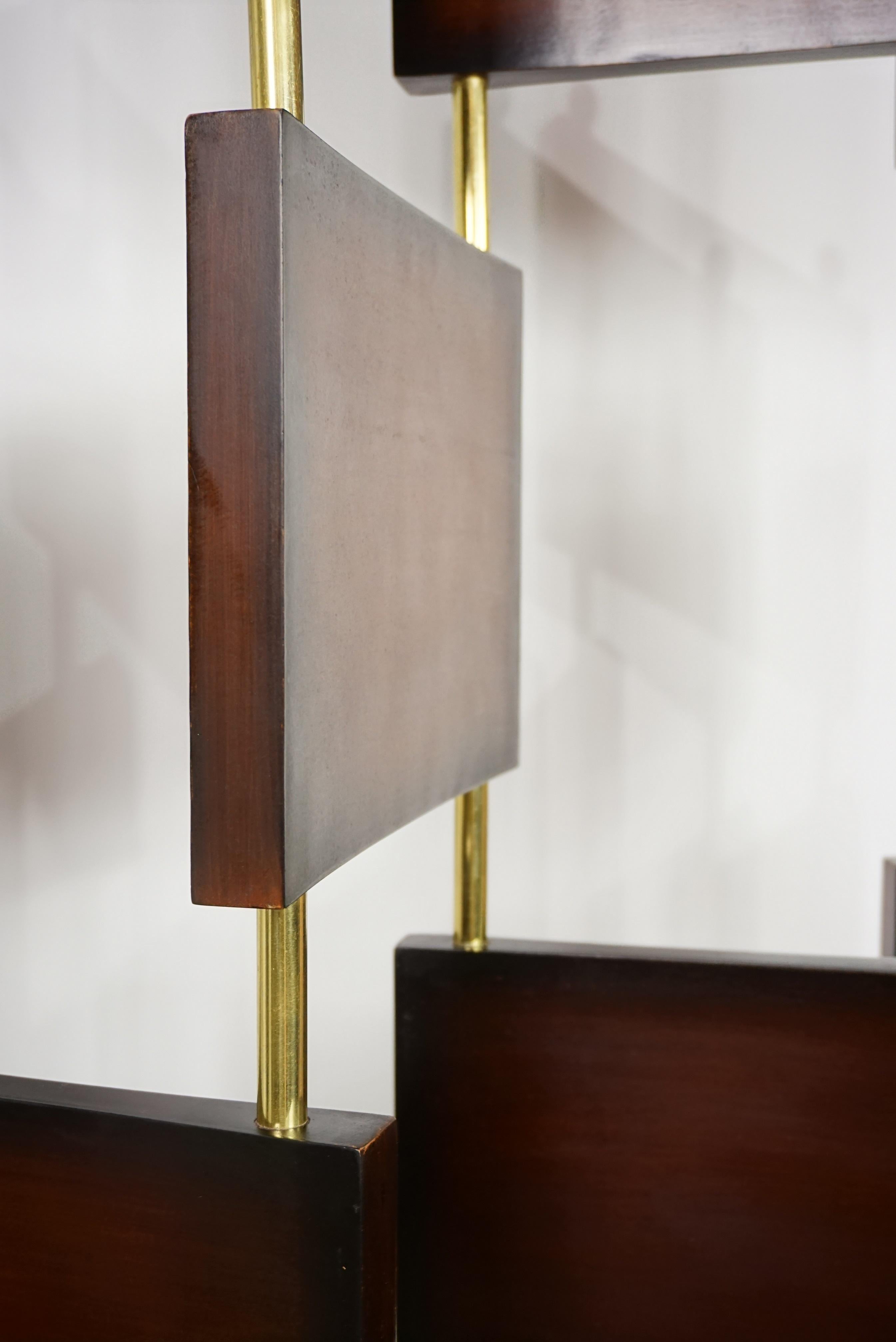 Art Deco Design Style Teak Wooden Panel and Brass Modular Screen Divider For Sale 10
