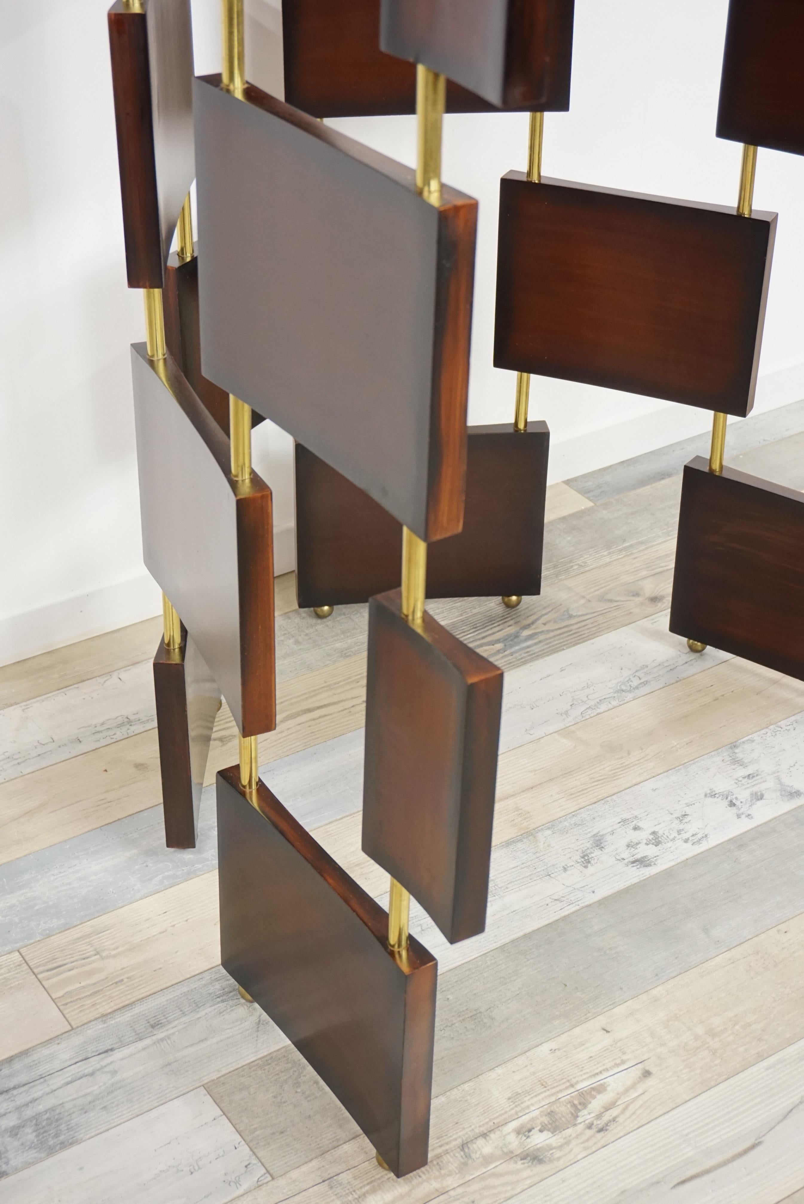 Art Deco Design Style Teak Wooden Panel and Brass Modular Screen Divider For Sale 11