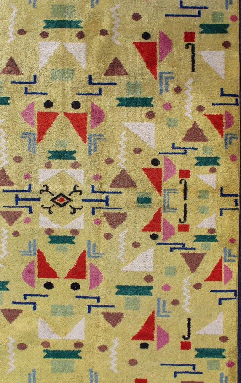 Mid-Century Modern Vintage Turkish Rug in Yellow Background and Multi ...