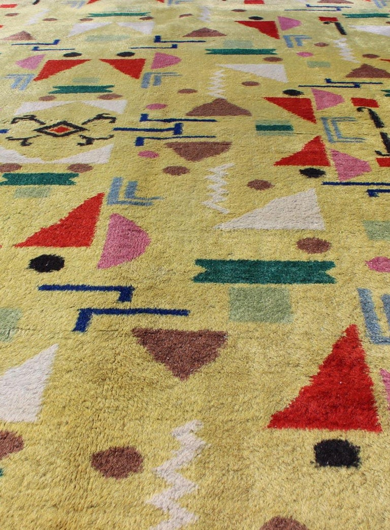 Mid-Century Modern Vintage Turkish Rug in Yellow Background and Multi ...