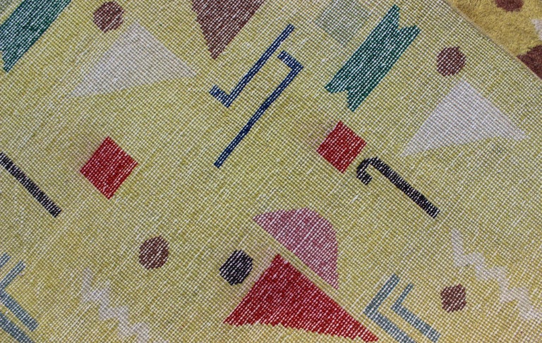 Mid-Century Modern Vintage Turkish Rug in Yellow Background and Multi ...
