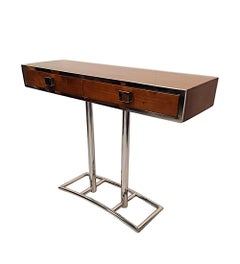 Art Deco Design Walnut and Chrome Console Table