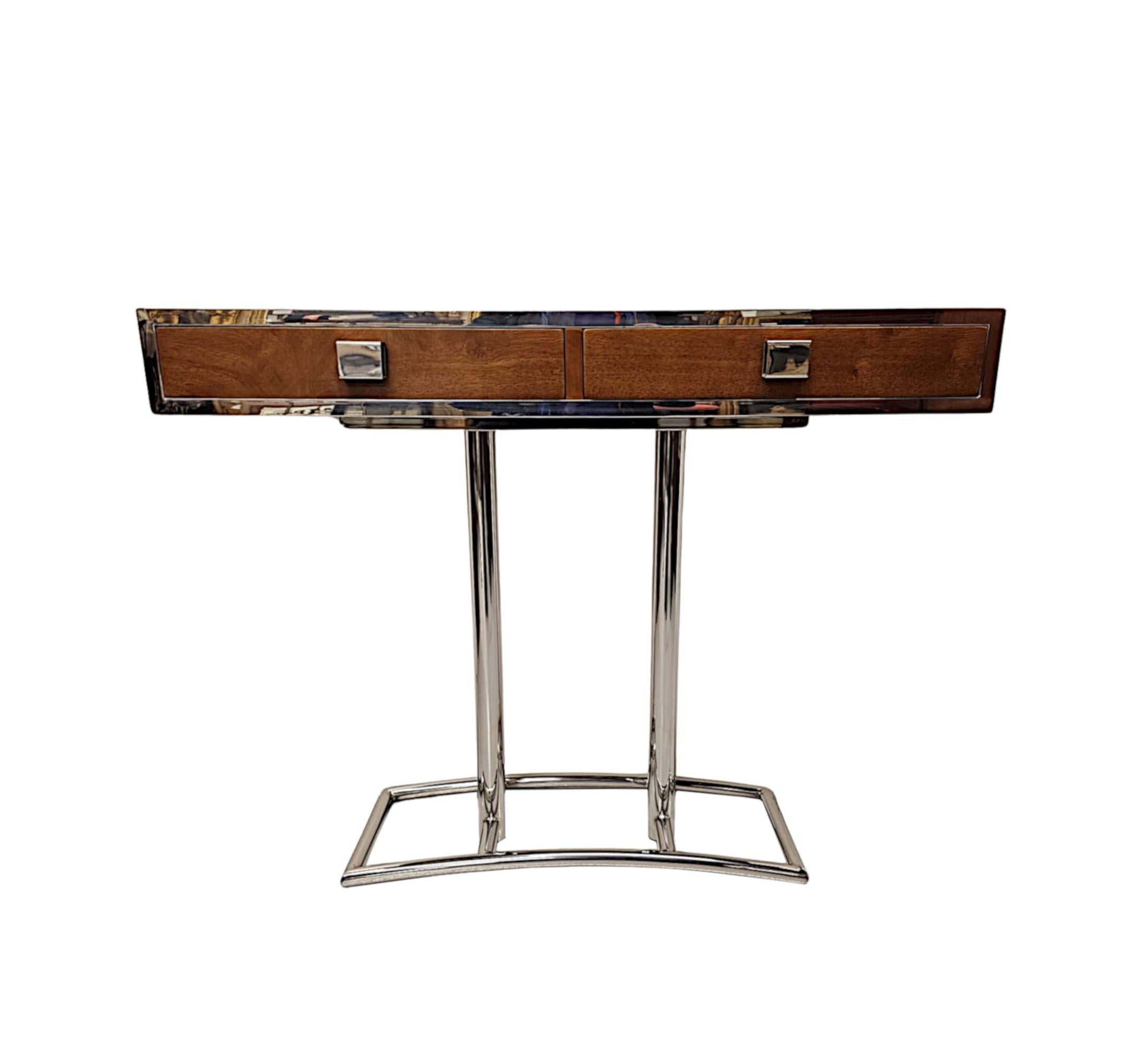 French Art Deco Design Walnut and Chrome Console Table For Sale