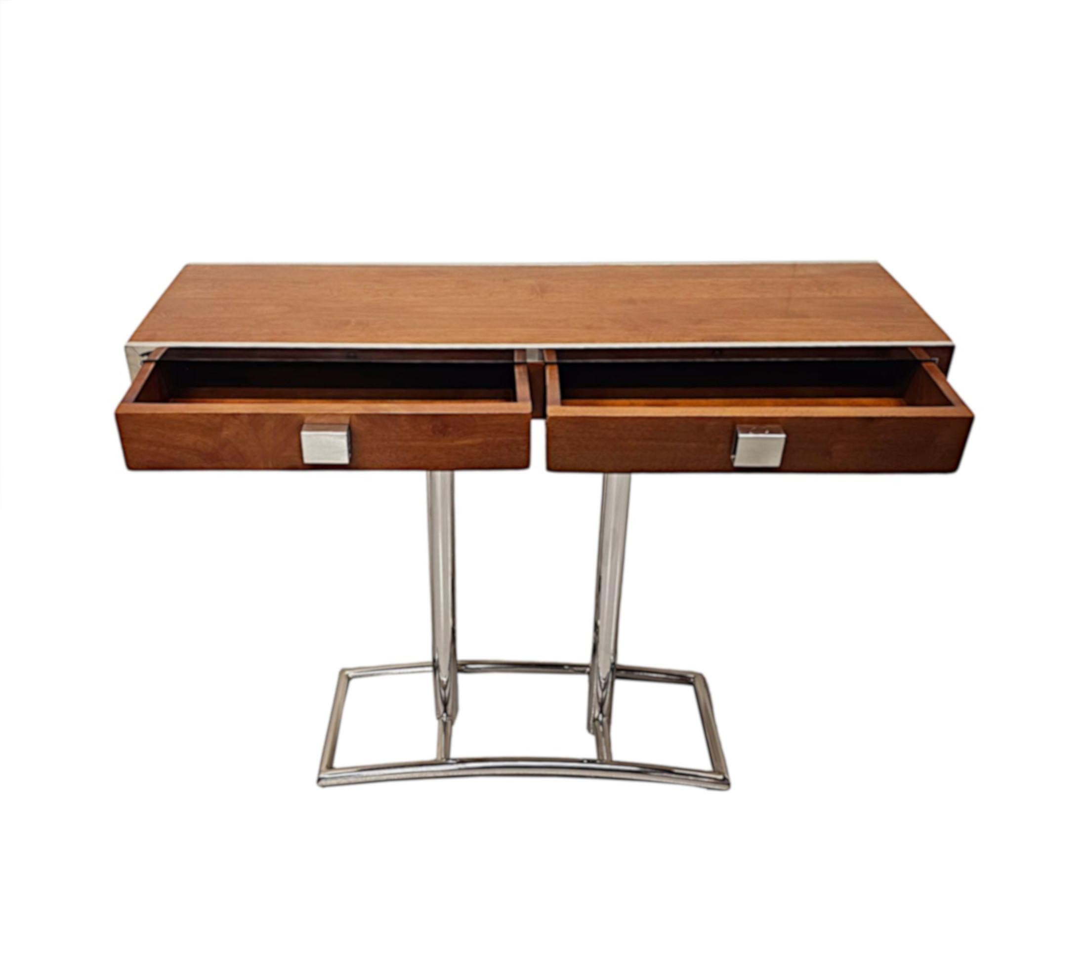 Art Deco Design Walnut and Chrome Console Table In New Condition For Sale In Dublin, IE