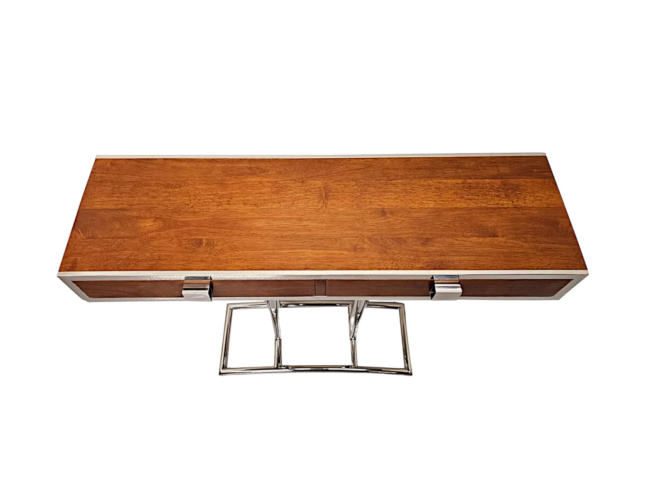 Contemporary Art Deco Design Walnut and Chrome Console Table For Sale