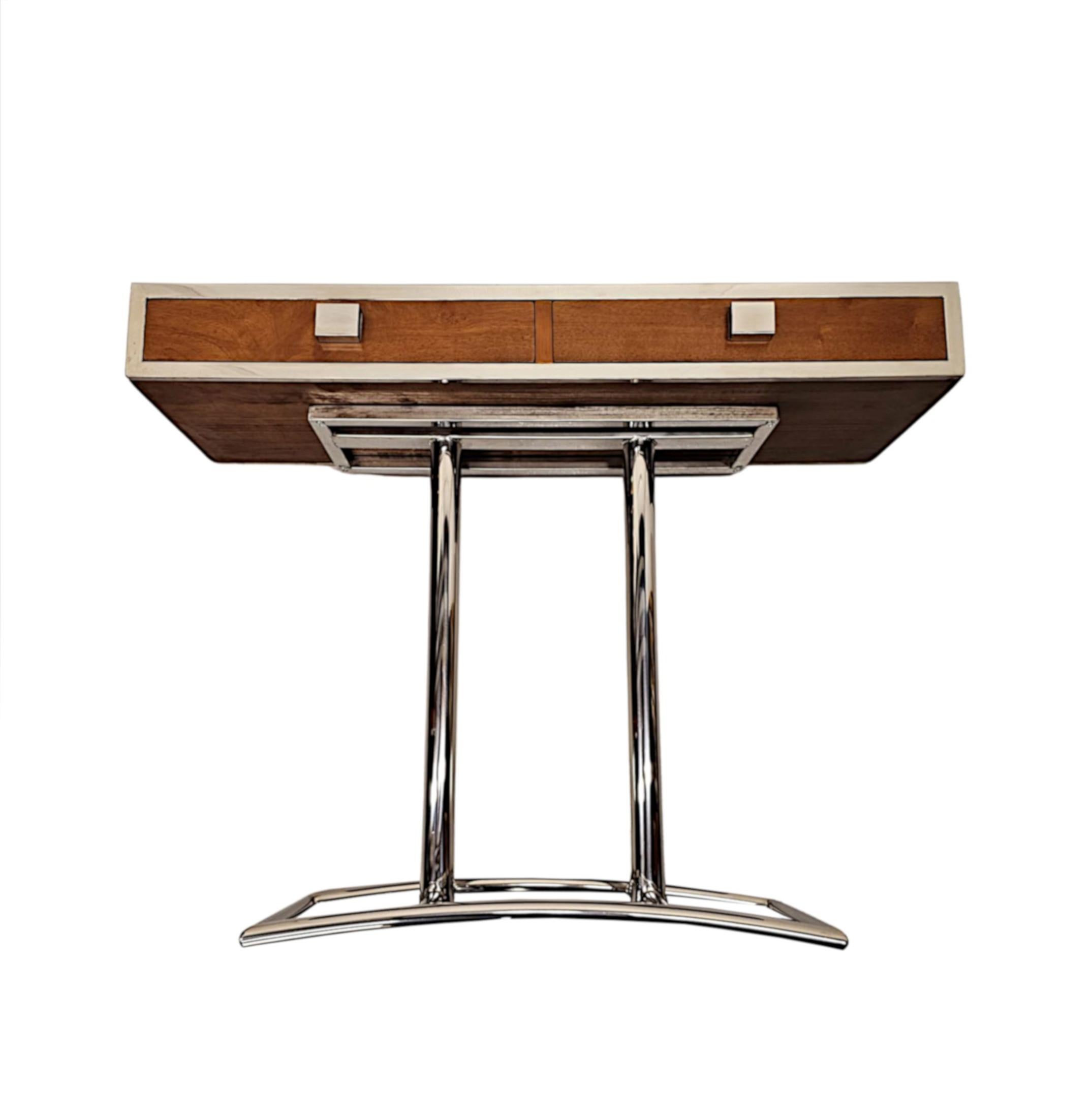 Art Deco Design Walnut and Chrome Console Table For Sale 3