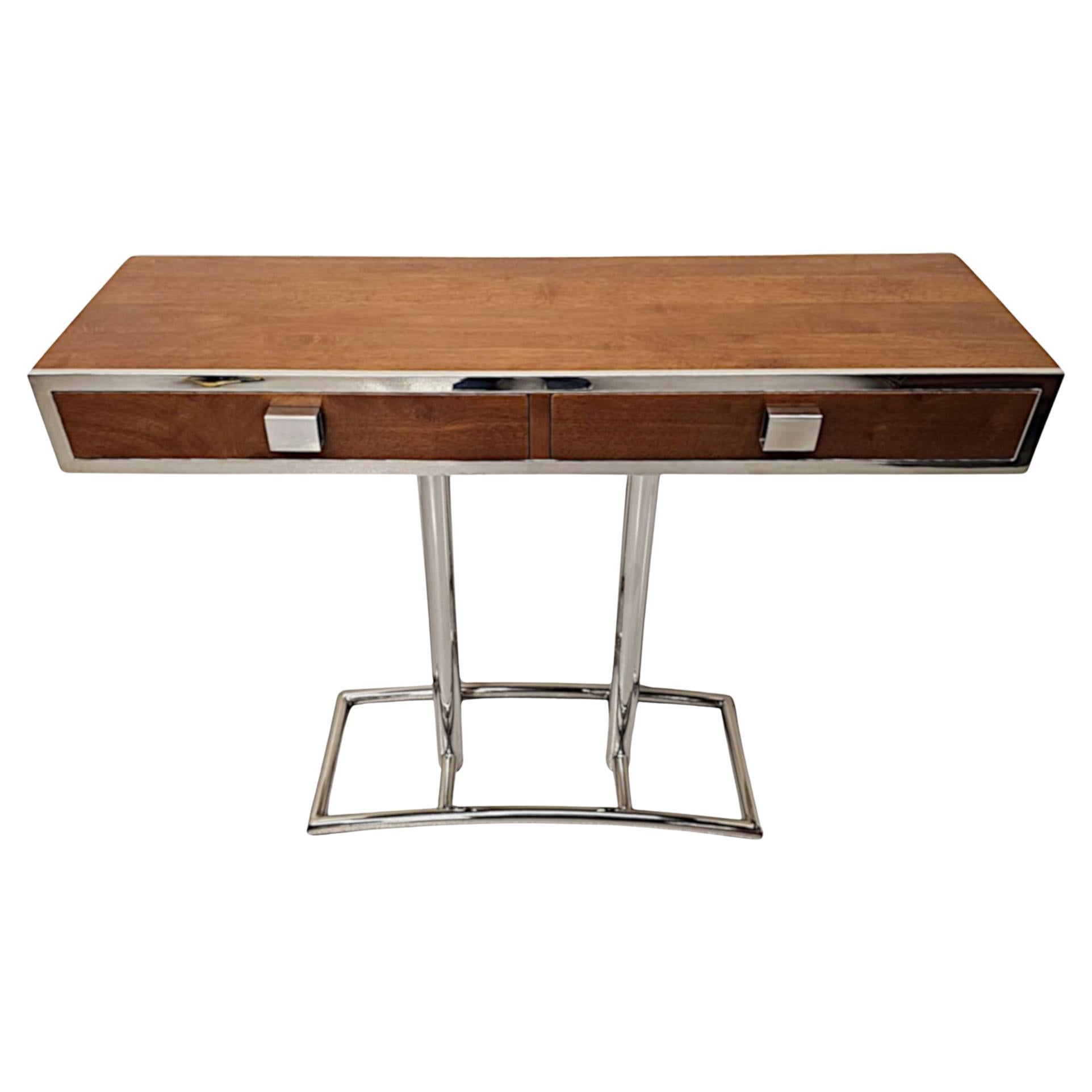 Art Deco Design Walnut and Chrome Console Table For Sale
