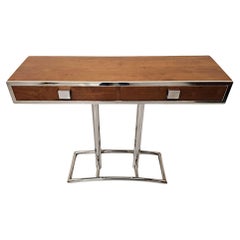 Art Deco Design Walnut and Chrome Console Table