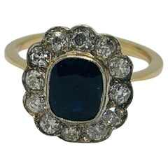 Art Deco Design with 2 ct Sapphire and 0.84ct Diamonds 18k Gold & Platinum Ring