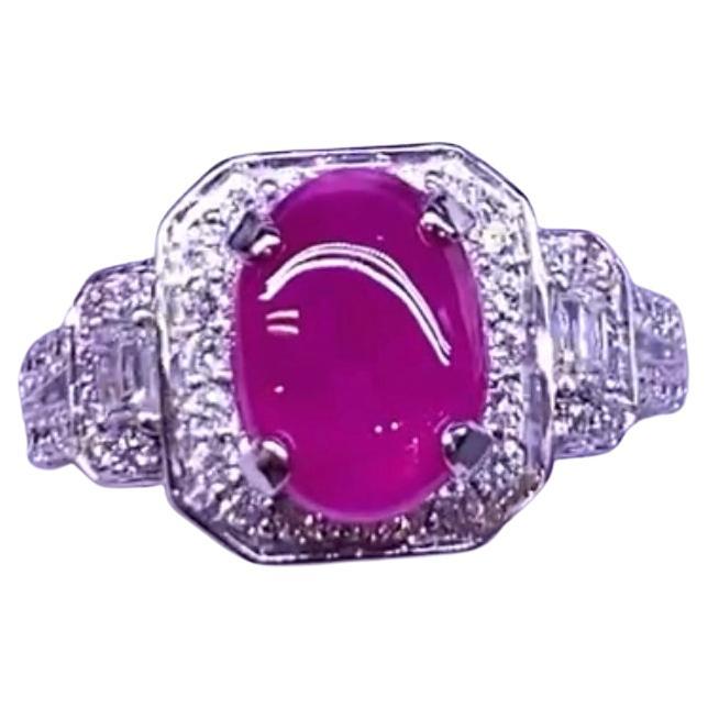 AIG Certified 2.50 Carat Burma Ruby  1.20 Ct Diamonds 18K Gold Ring  For Sale