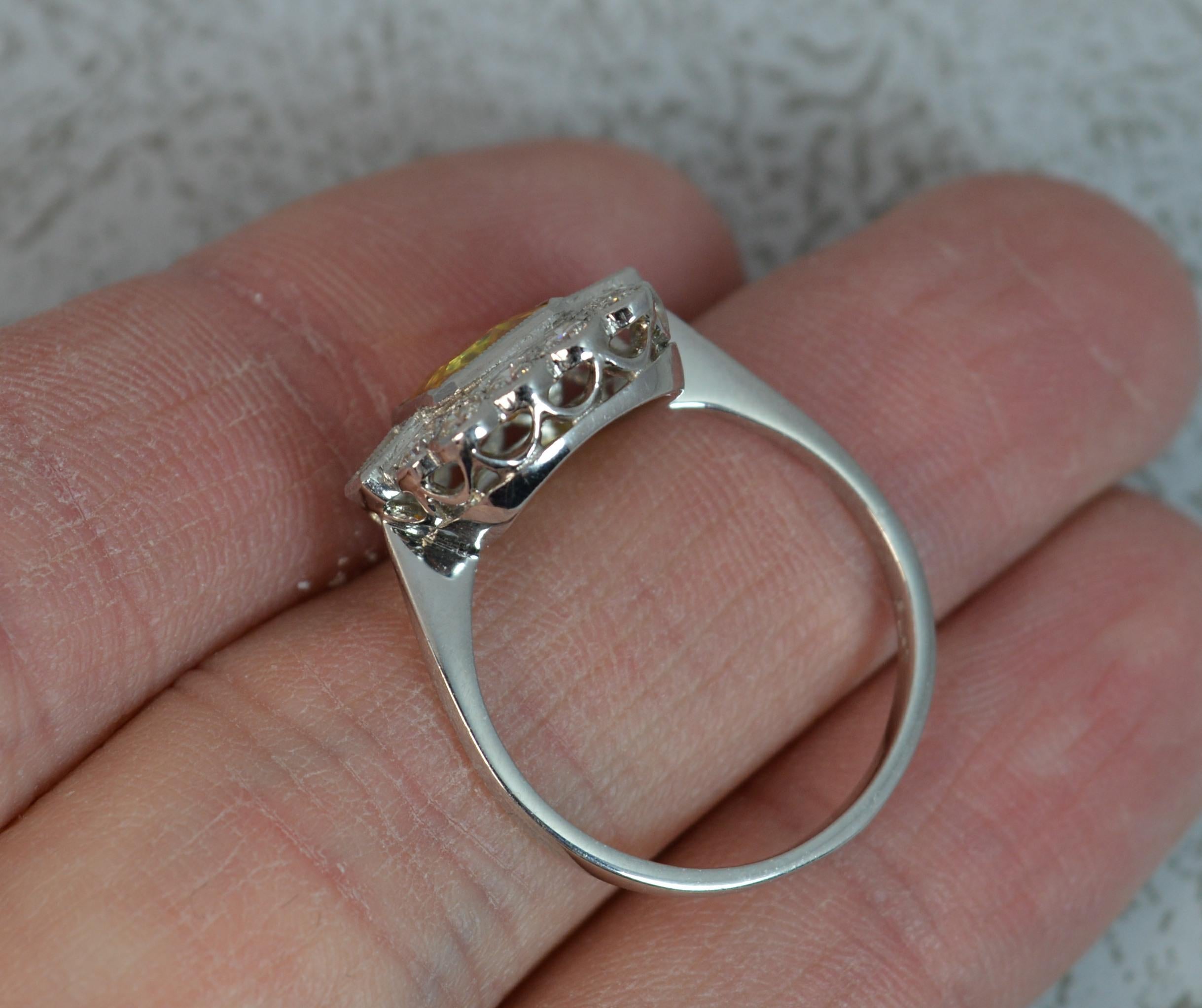 Women's Art Deco Style Design Yellow Sapphire VS Diamond Platinum Cluster Ring