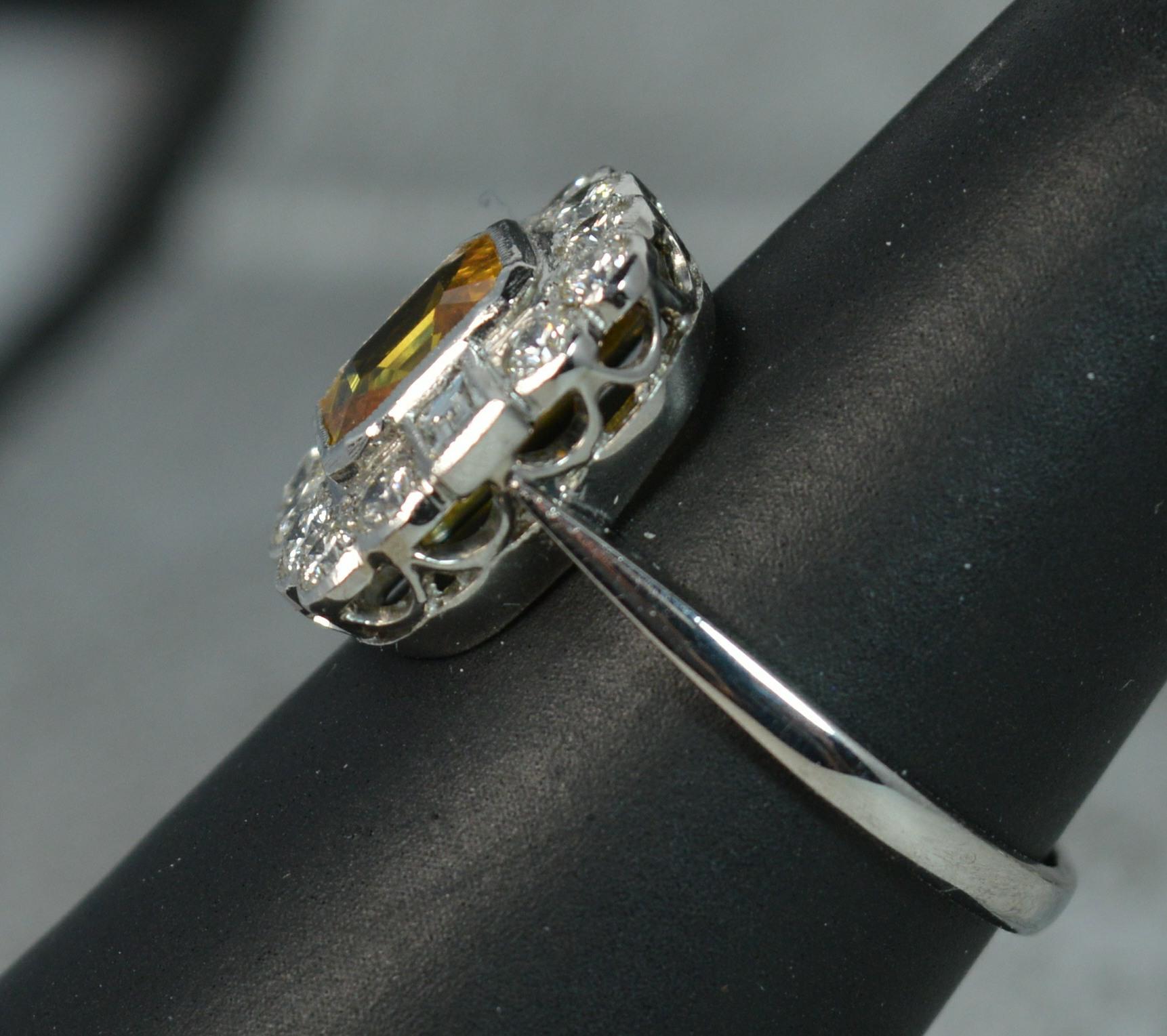 Art Deco Style Design Yellow Sapphire VS Diamond Platinum Cluster Ring 3