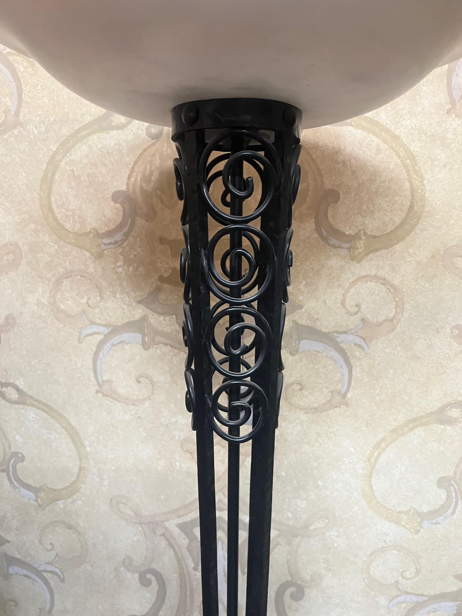 Mid-Century Modern Art Deco Designed Floor Lamp Alabaster Shade For Sale