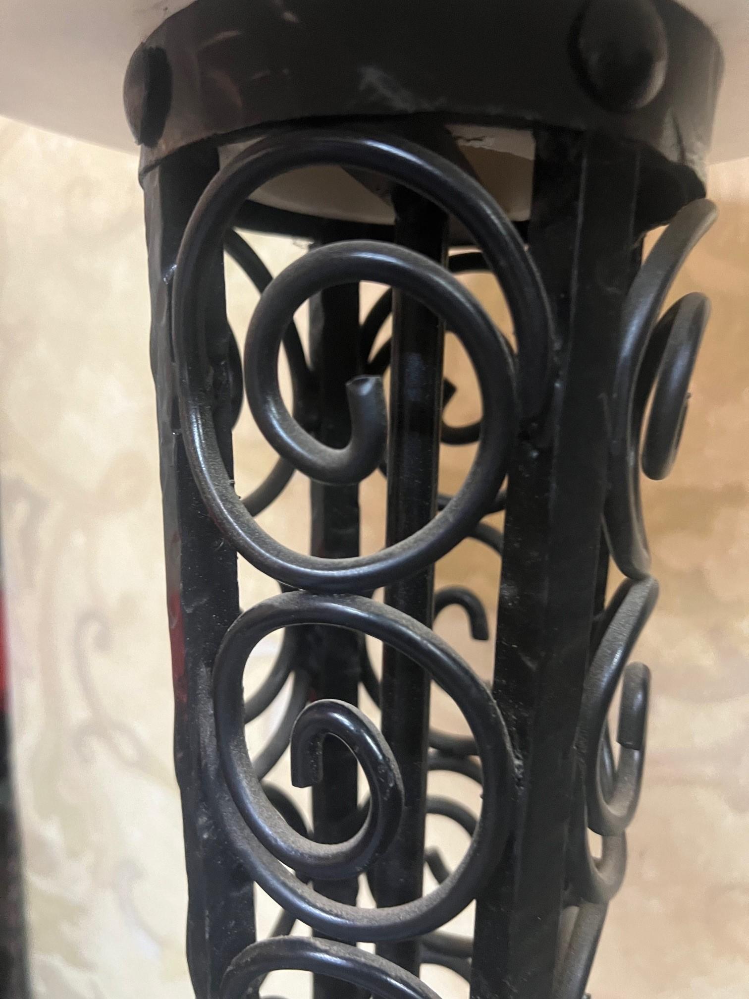 Forged Art Deco Designed Floor Lamp Alabaster Shade For Sale