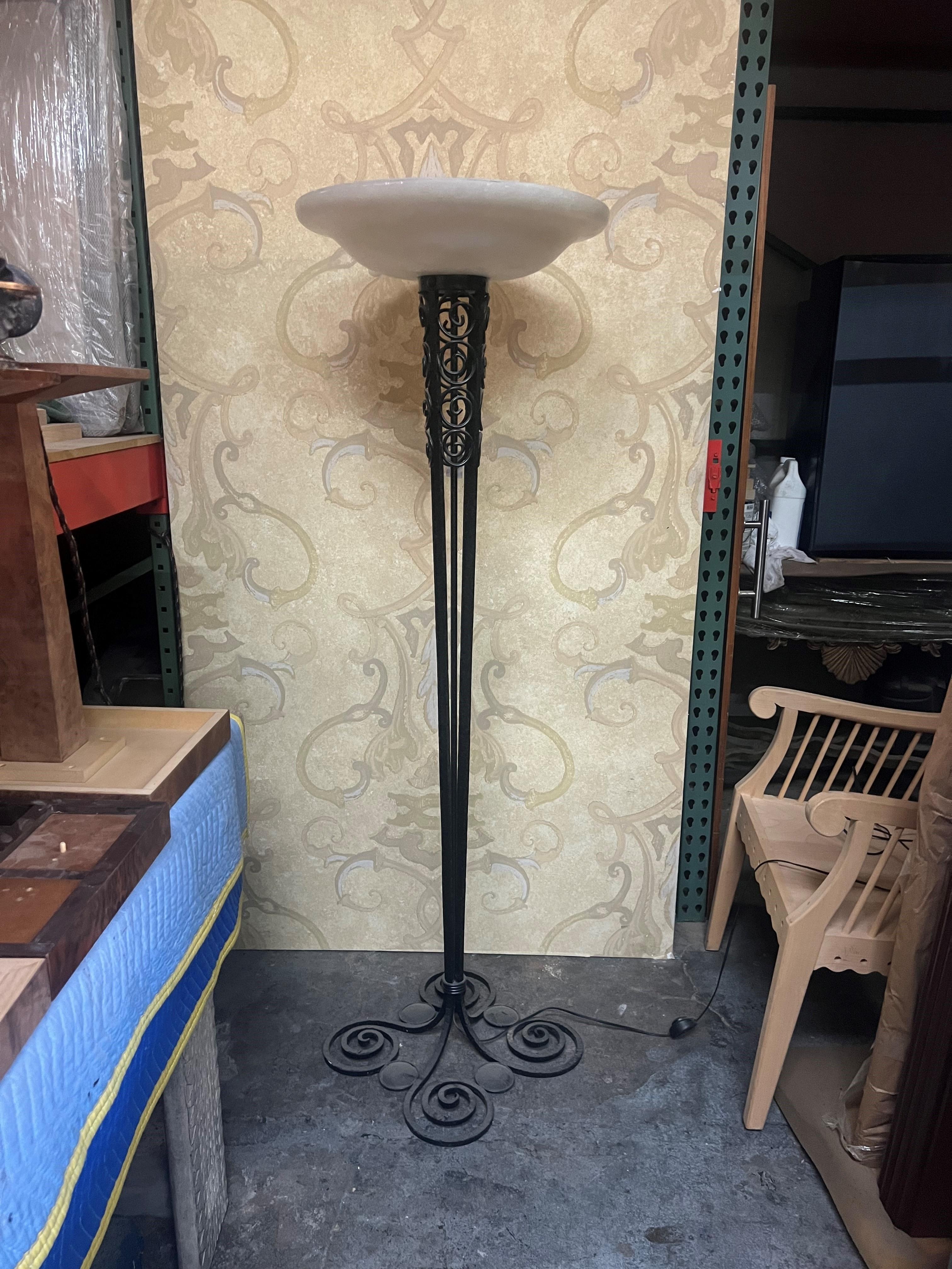 Late 20th Century Art Deco Designed Floor Lamp Alabaster Shade For Sale